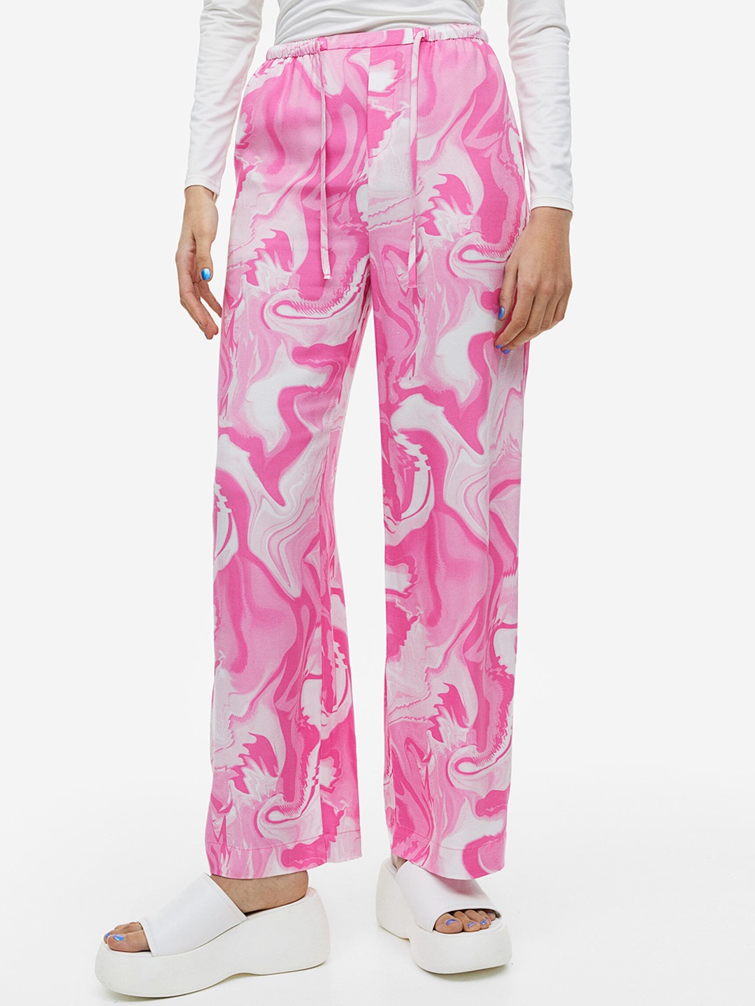 

H&M Women Pull-On Satin Trousers, Pink