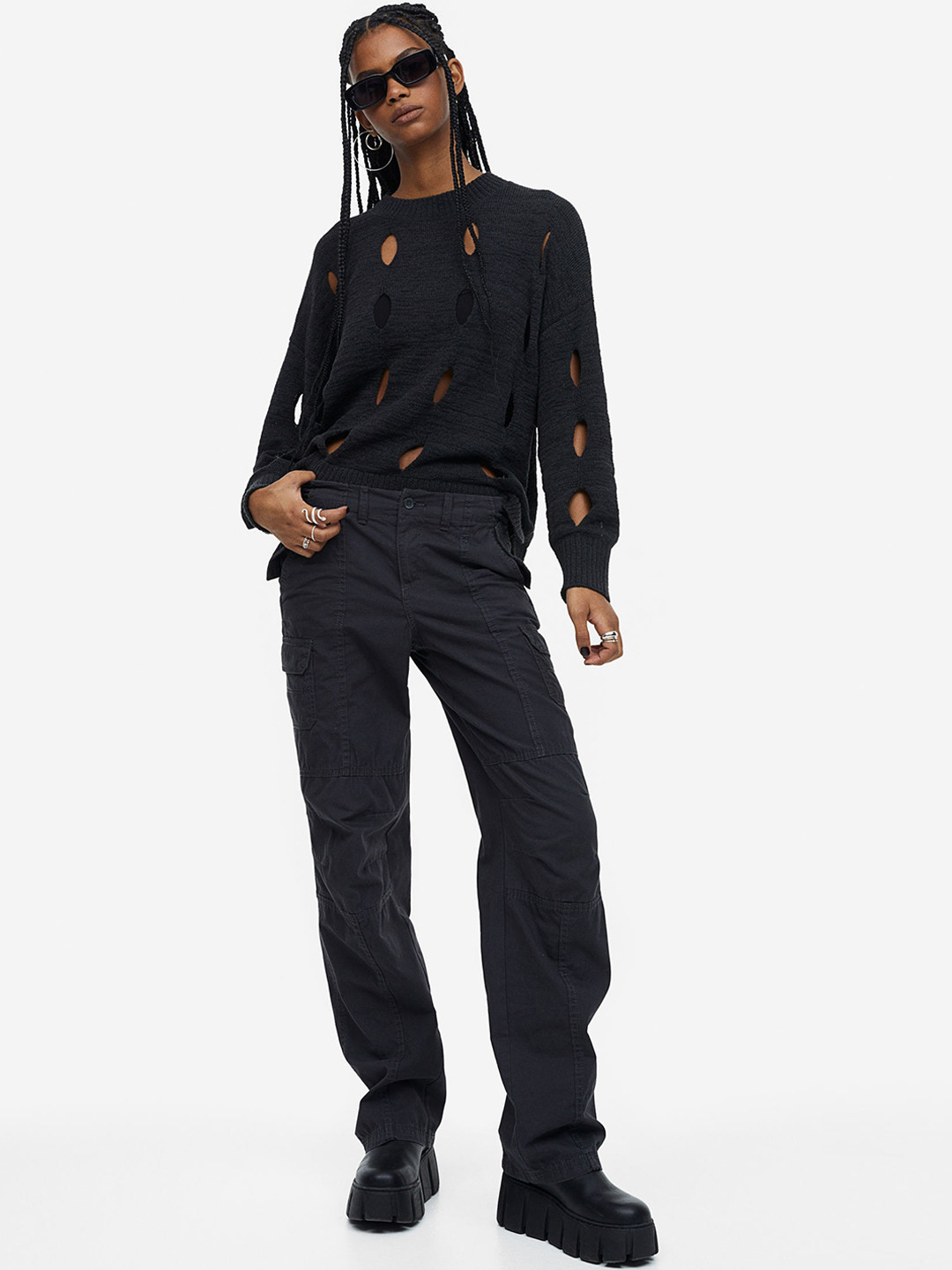 

H&M Women Low-Waisted Cargo Trousers, Grey