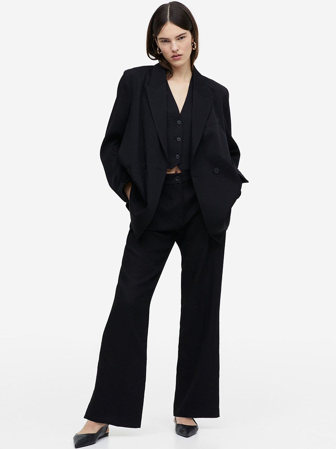 

H&M Women Straight Trousers, Black
