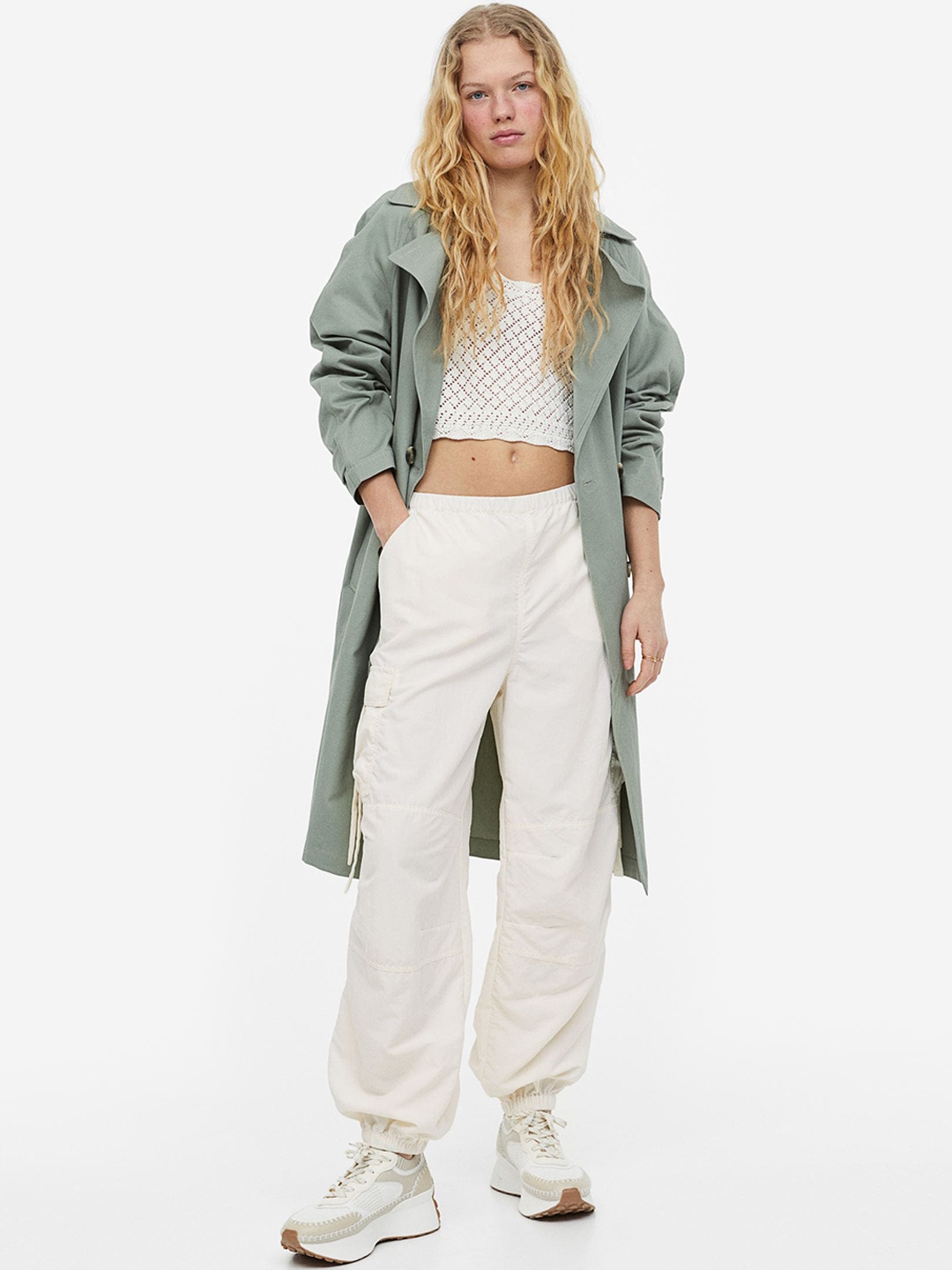 

H&M Women Low-Waisted Parachute Trousers, White