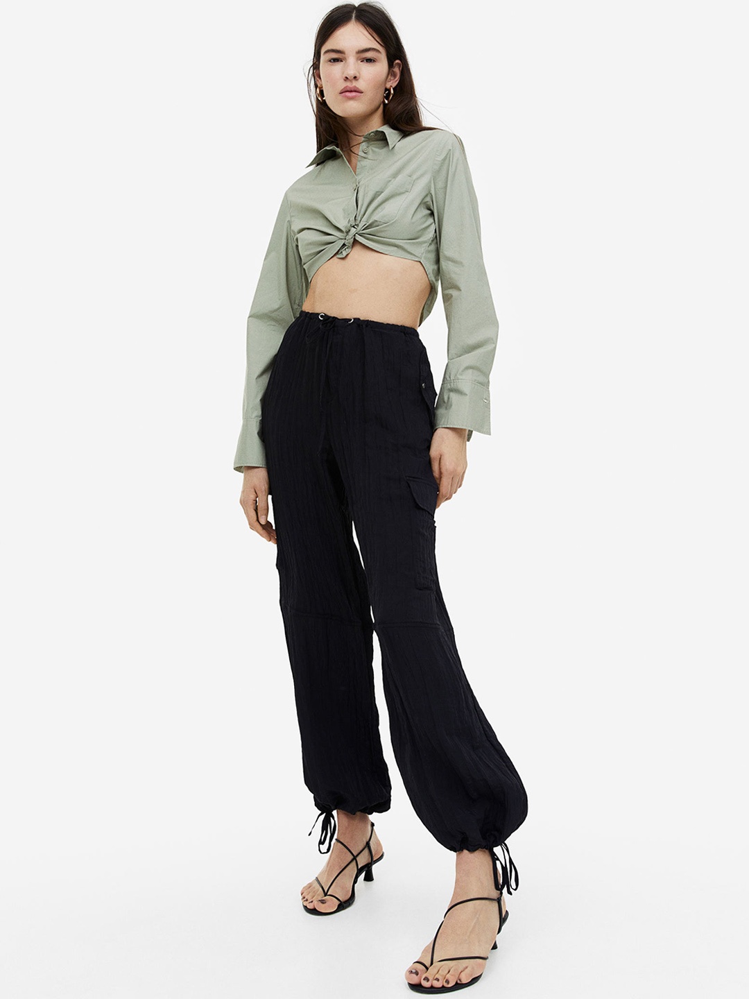 

H&M Women Drawstring-Detail Cargo Trousers, Black