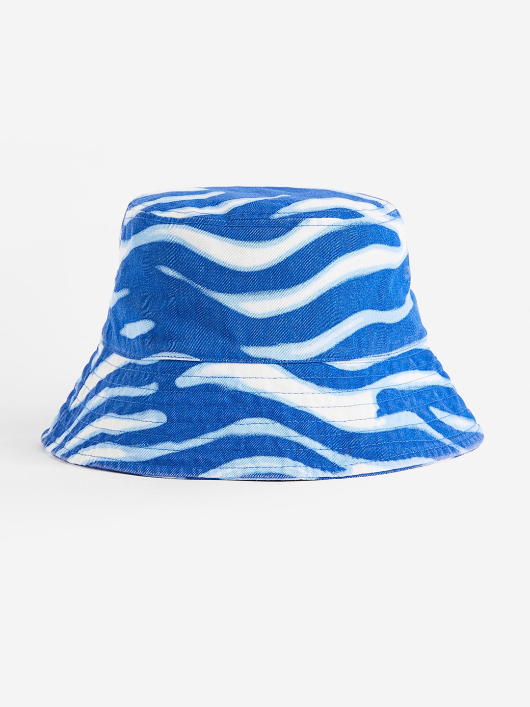 

H&M Women Patterned Pure Cotton Bucket Hat, Blue