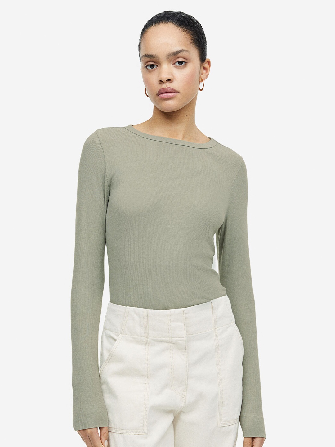 

H&M Ribbed Modal-Blend Top, Green