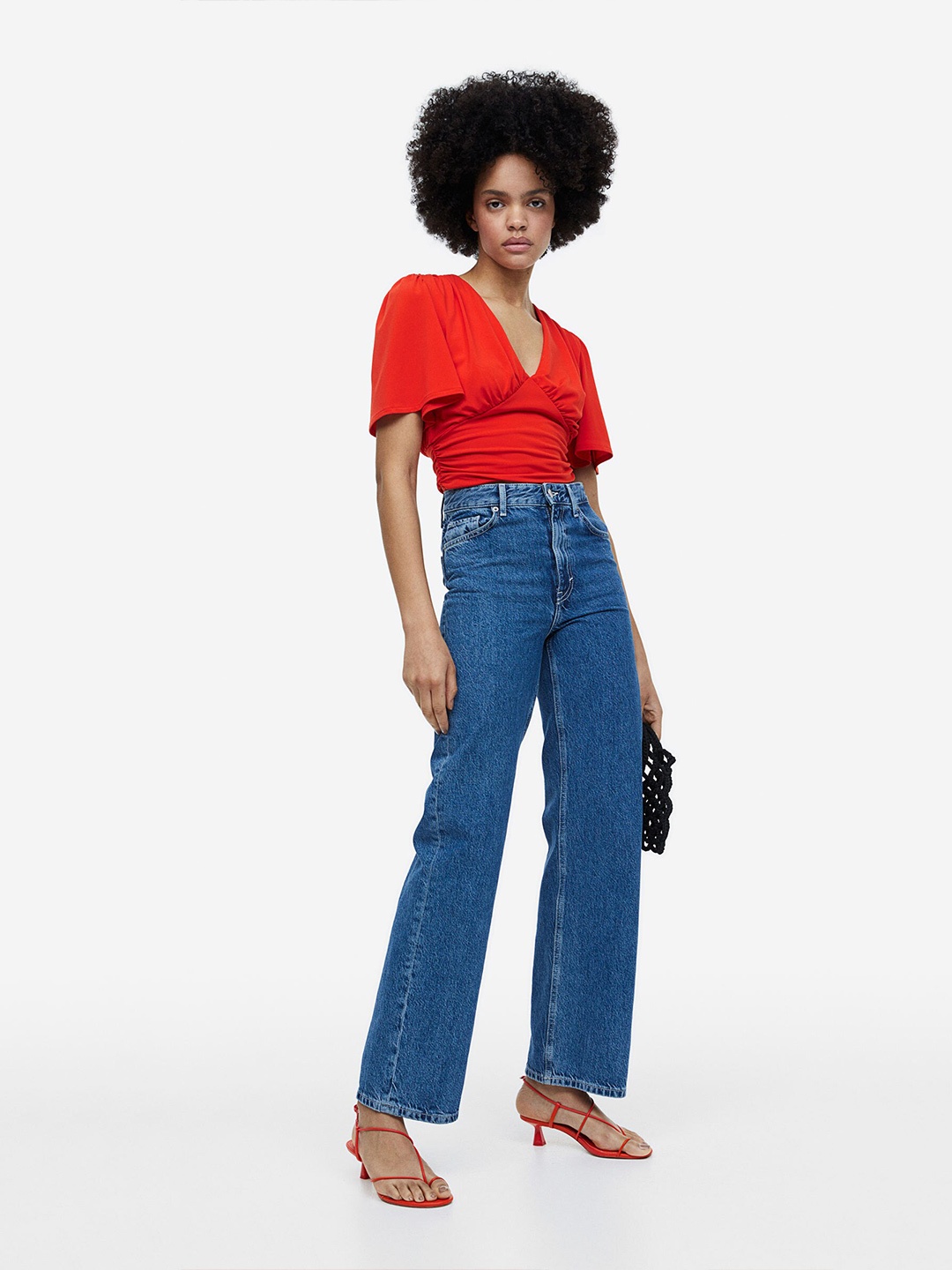 

H&M Gathered Cropped Top, Red