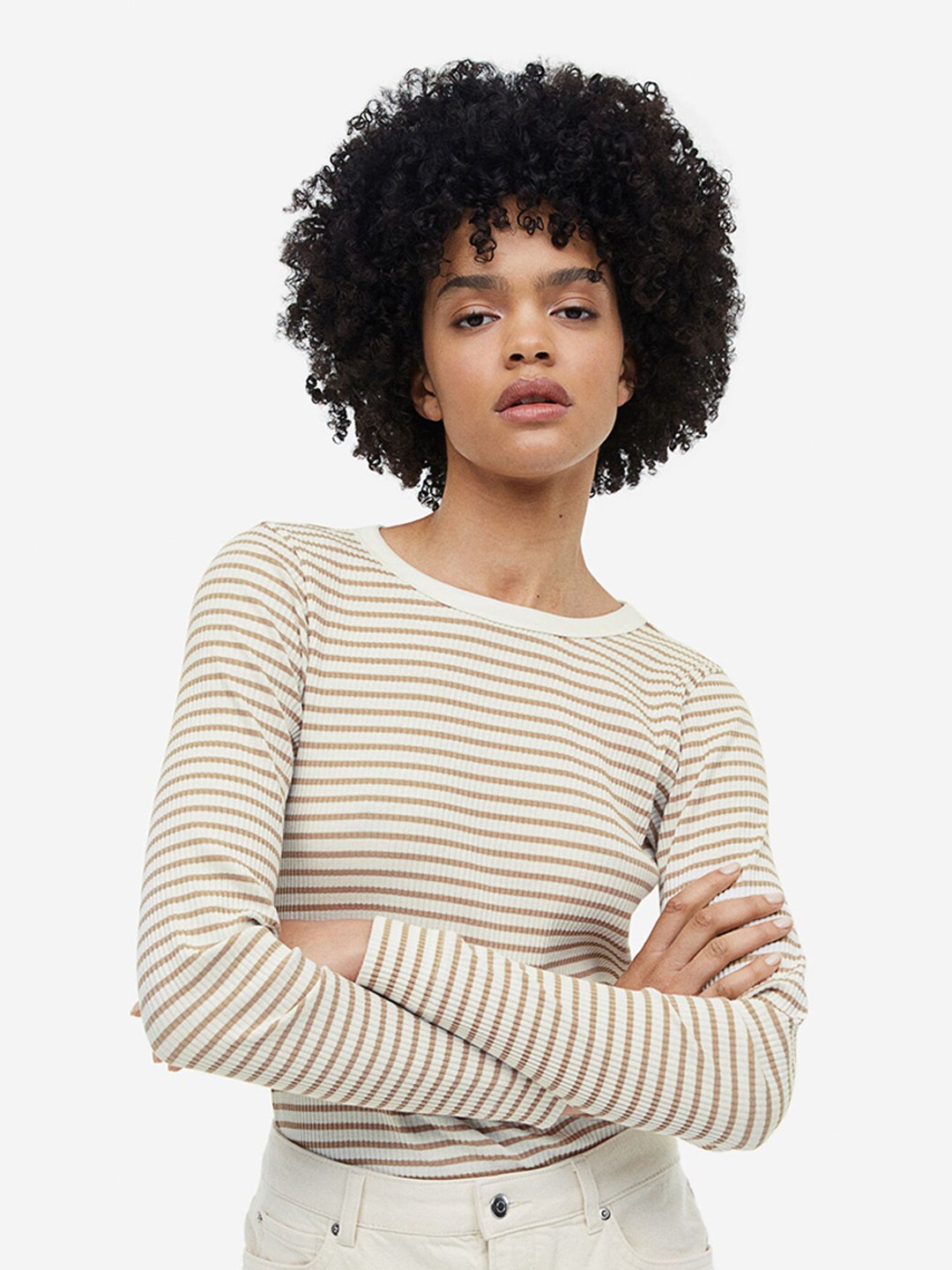 

H&M Ribbed Top, Beige