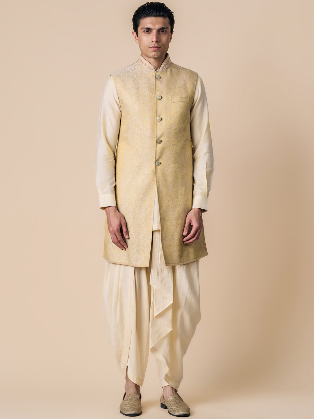 

Tasva Self-Design Achkan Sherwani, Gold