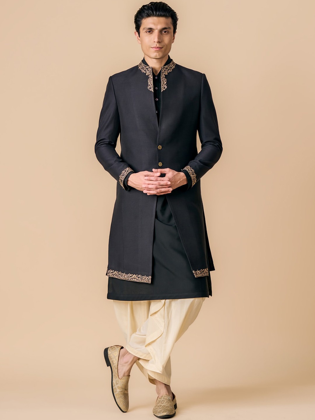 

Tasva Zari Embroiderd Sherwani, Black