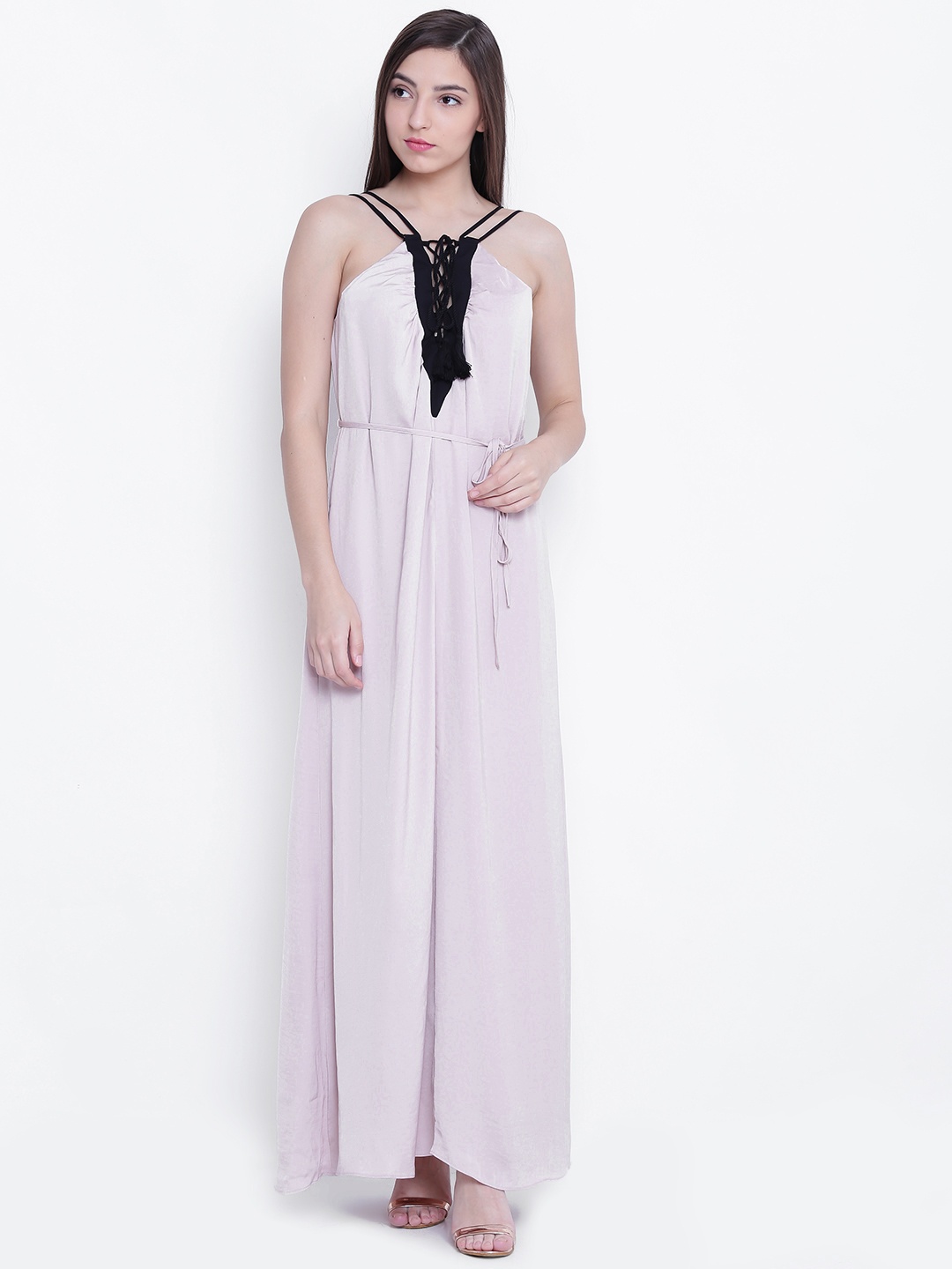 

FOREVER 21 Women Beige Solid Maxi Dress