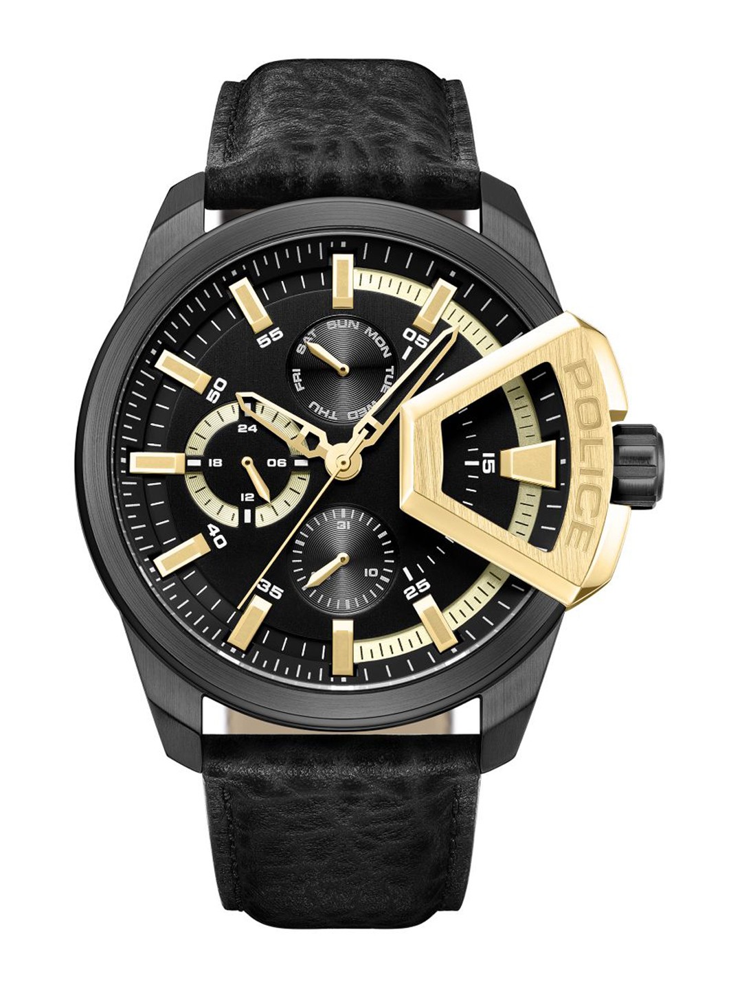

Police Men Leather Textured Straps Analogue Watch PLPEWJF0005704, Black