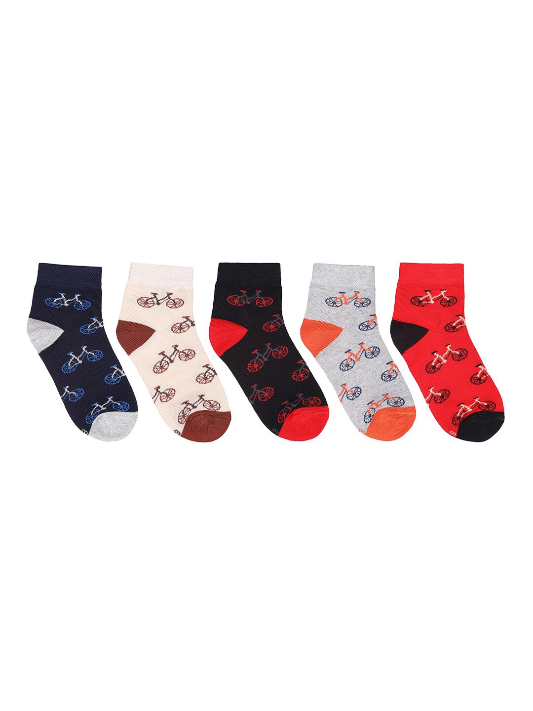 

MARC Boys Pack Of 5 Patterned Cotton Ankle-Length Socks, Red