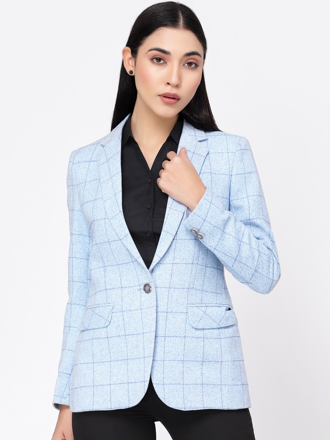 

KLOTTHE Women Checked Single-Breasted Formal Blazers, Blue