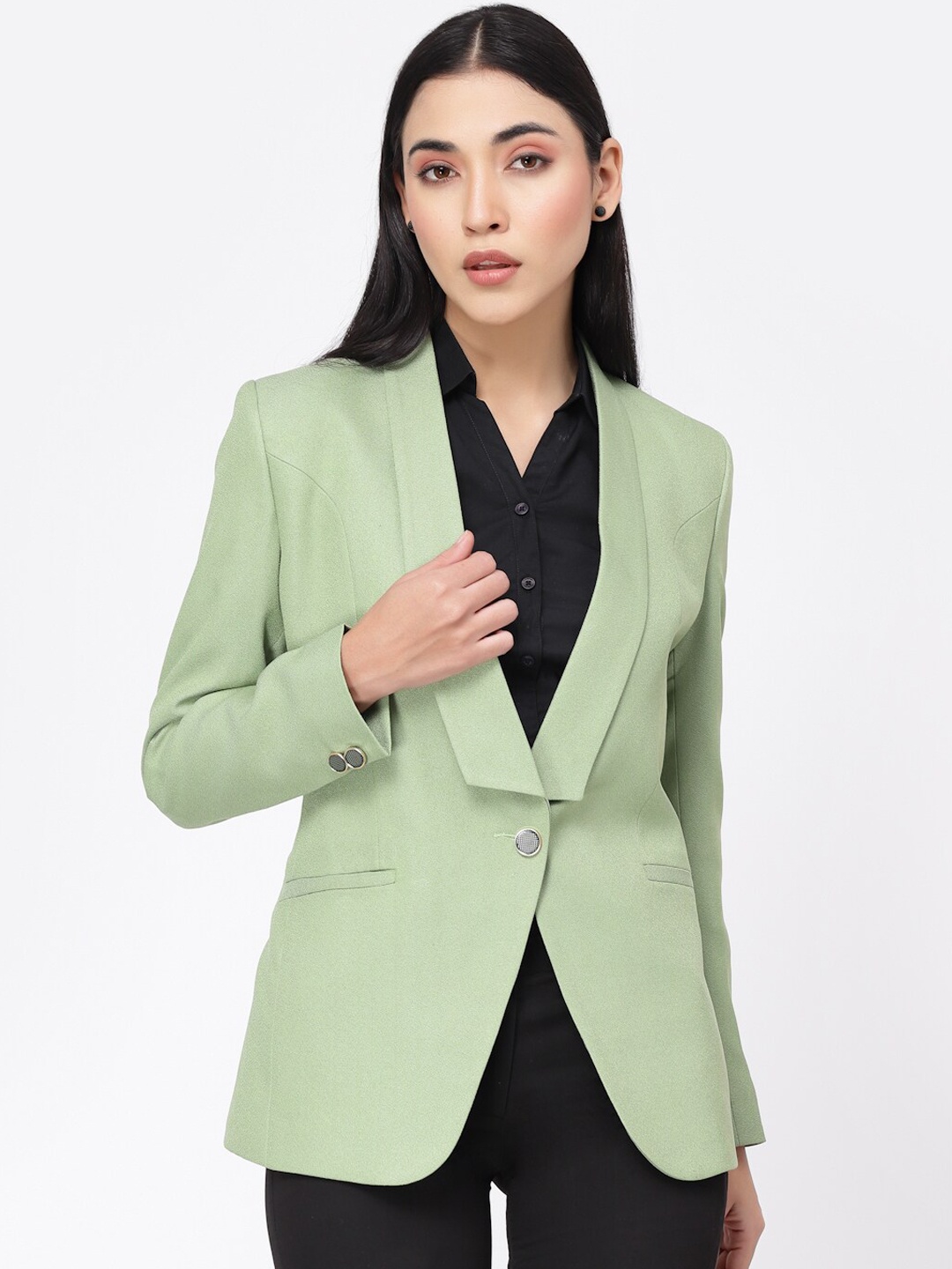 

KLOTTHE Women Acrylic Single-Breasted Formal Blazers, Green