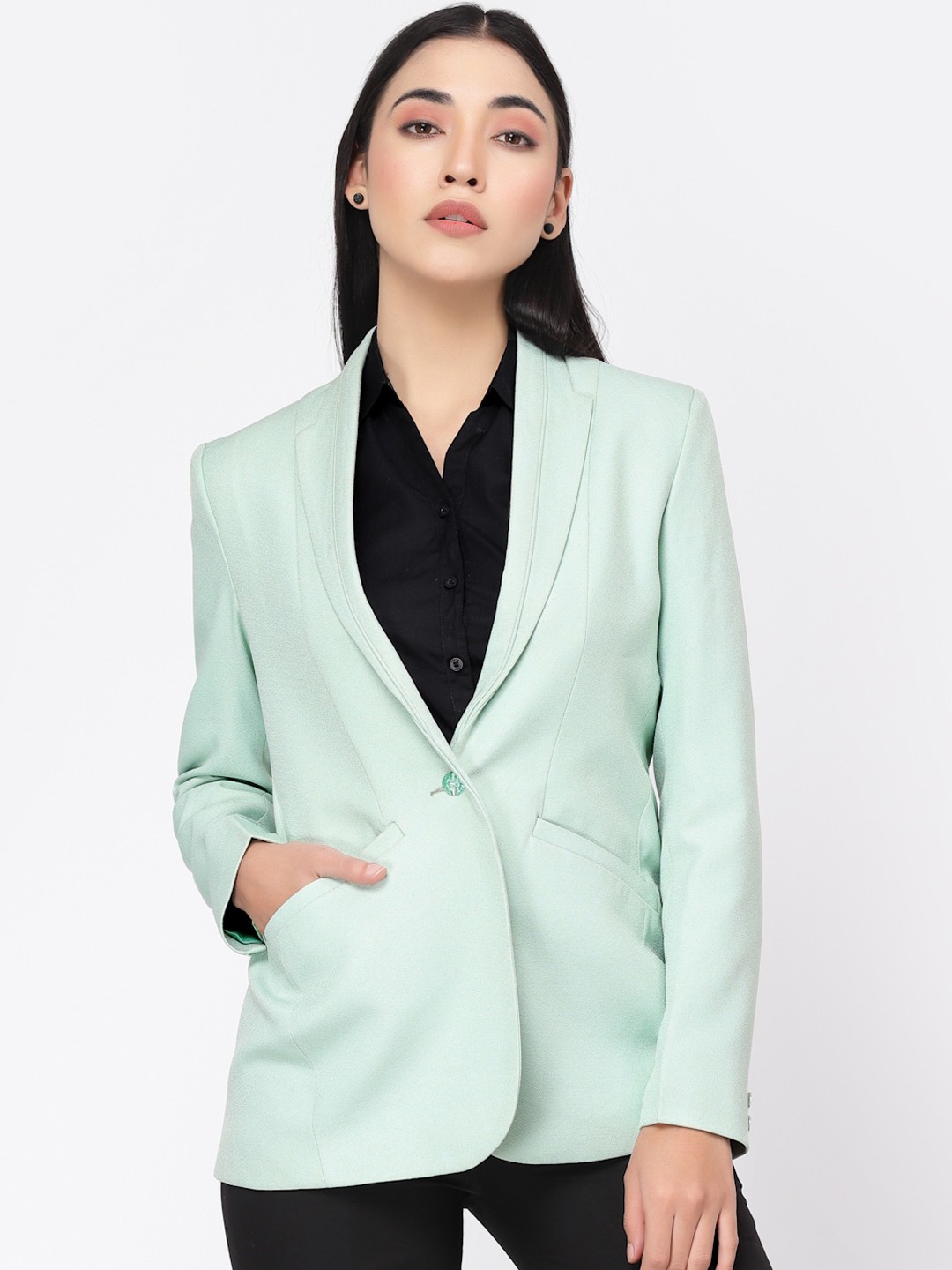 

KLOTTHE Women Acrylic Single-Breasted Formal Blazers, Green