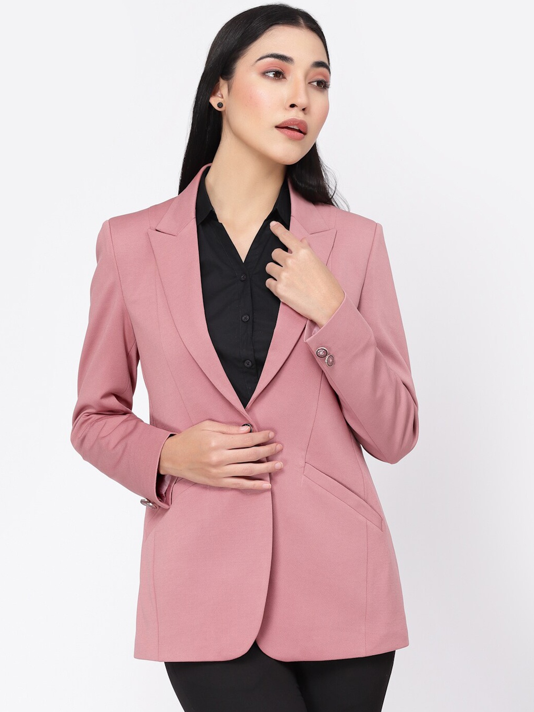 

KLOTTHE Women Acrylic Single-Breasted Casual Blazers, Peach