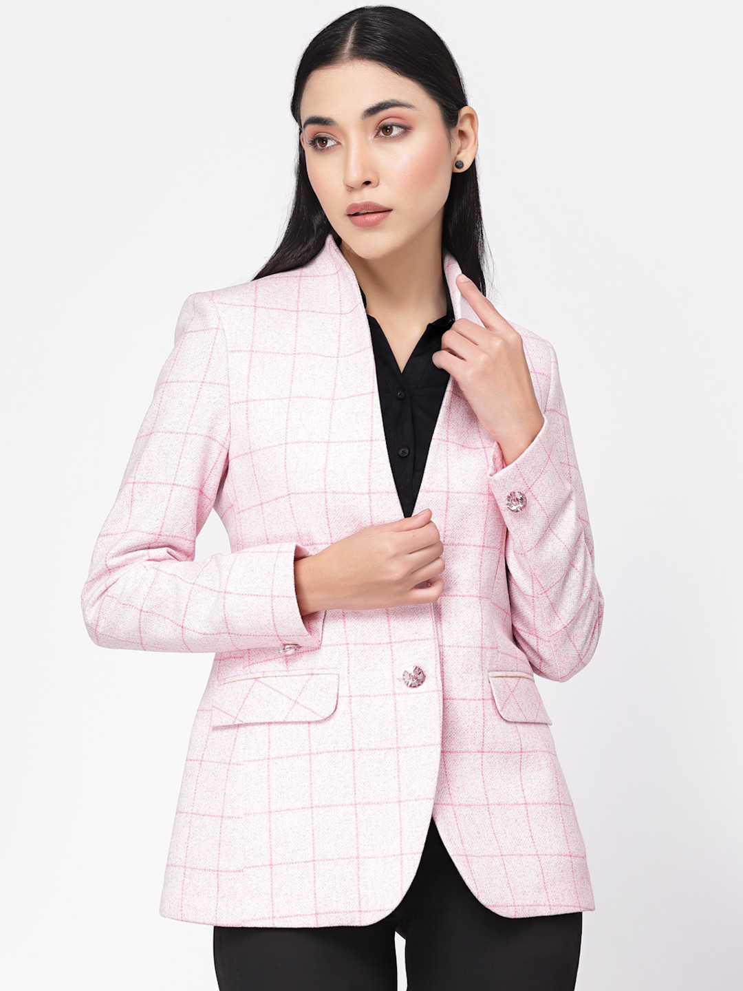

KLOTTHE Women Checked Single-Breasted Formal Blazers, Pink