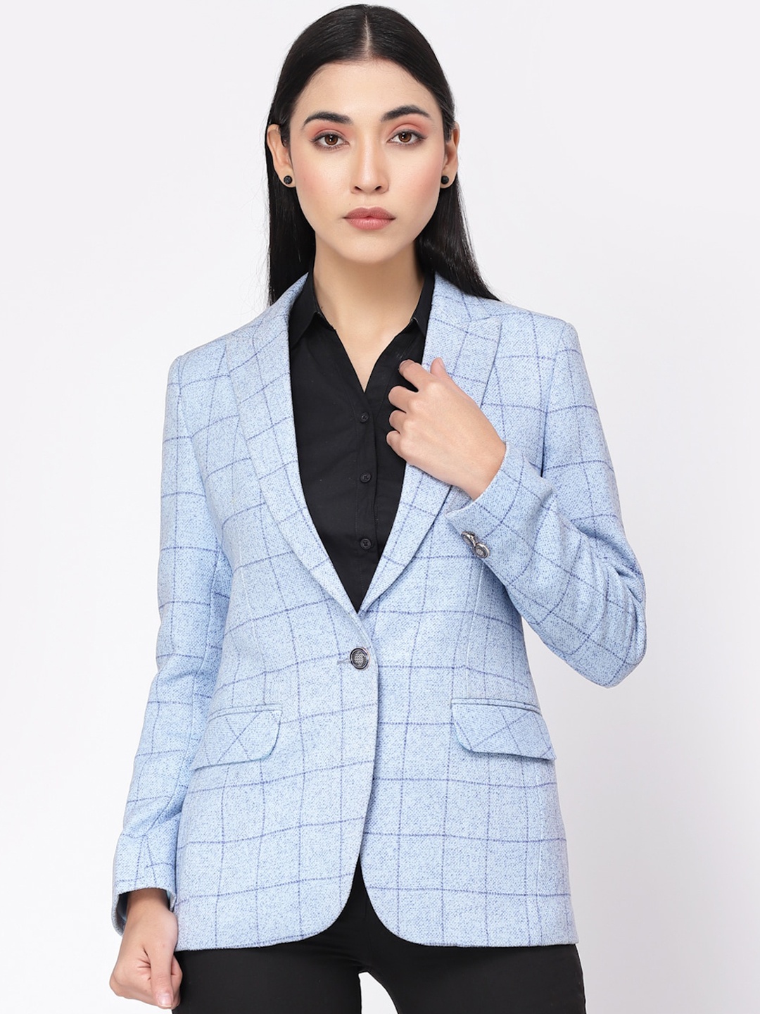 

KLOTTHE Women Checked Single-Breasted Formal Blazers, Blue