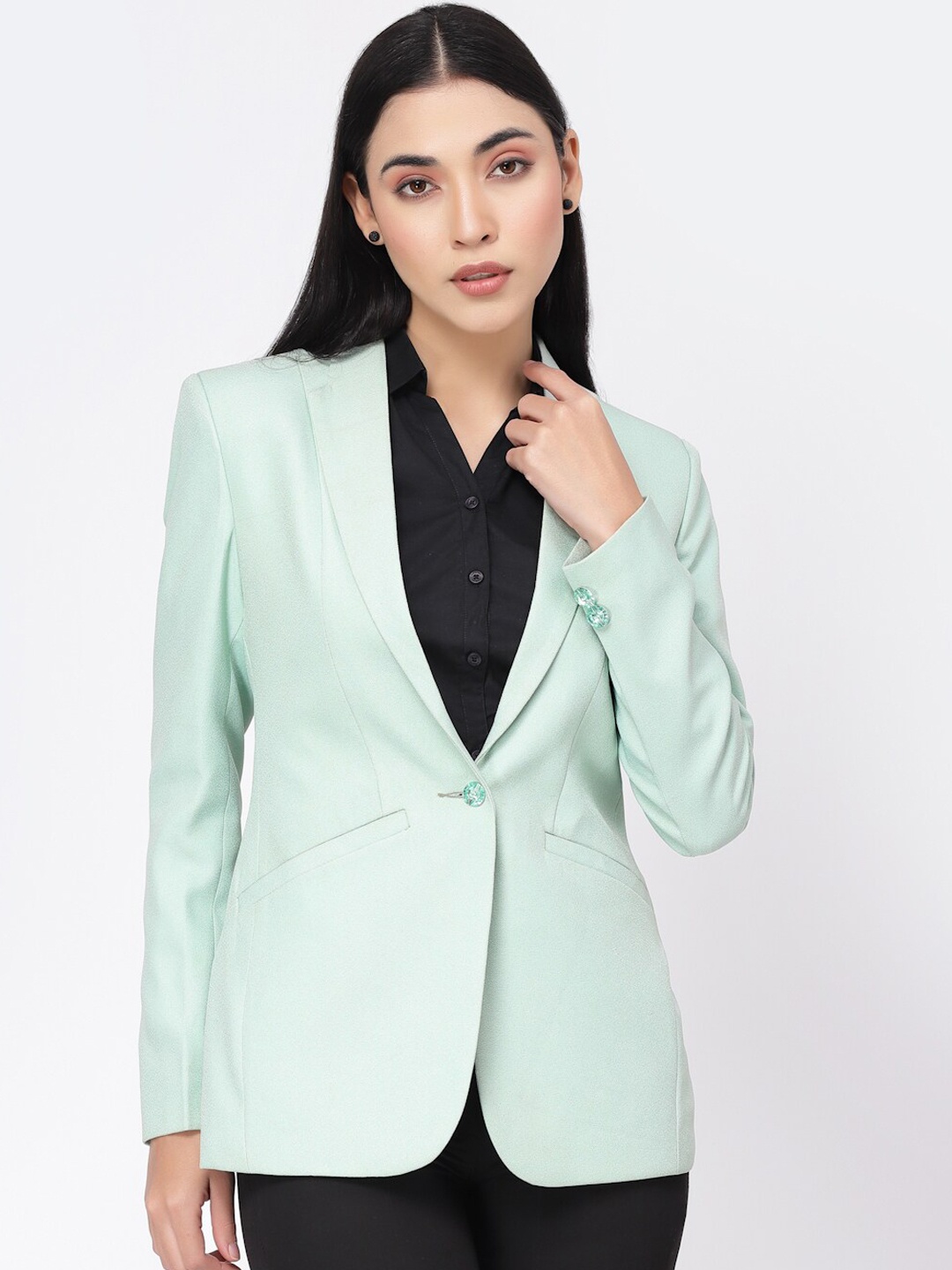 

KLOTTHE Self Design Single-Breasted Peaked Lapel Collar Acrylic Formal Blazers, Green