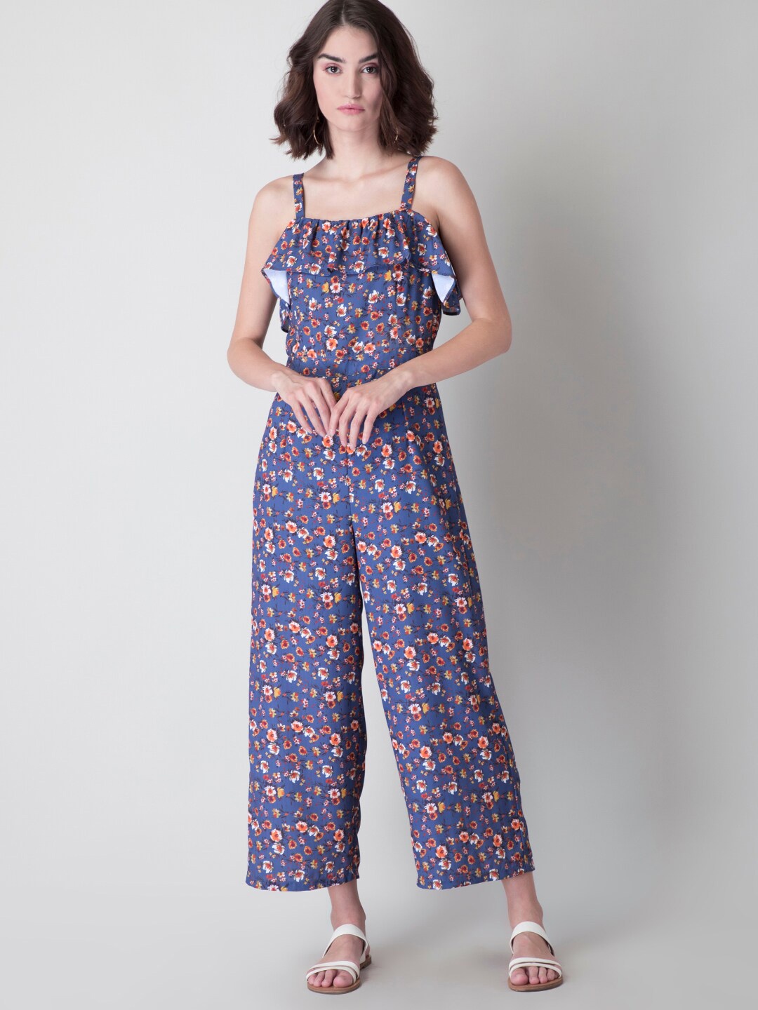 

FabAlley Floral Printed Sleeveless Basic Jumpsuit, Navy blue