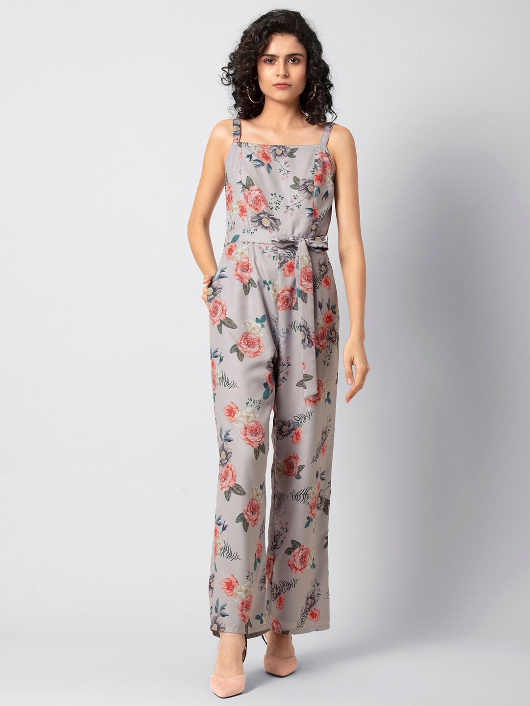 

FabAlley Floral Printed Shoulder Straps Basic Jumpsuit, Purple