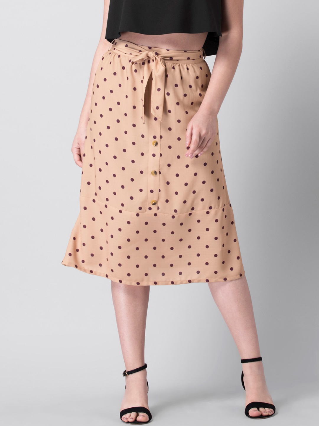 

FabAlley Printed Midi A-Line Skirt, Beige