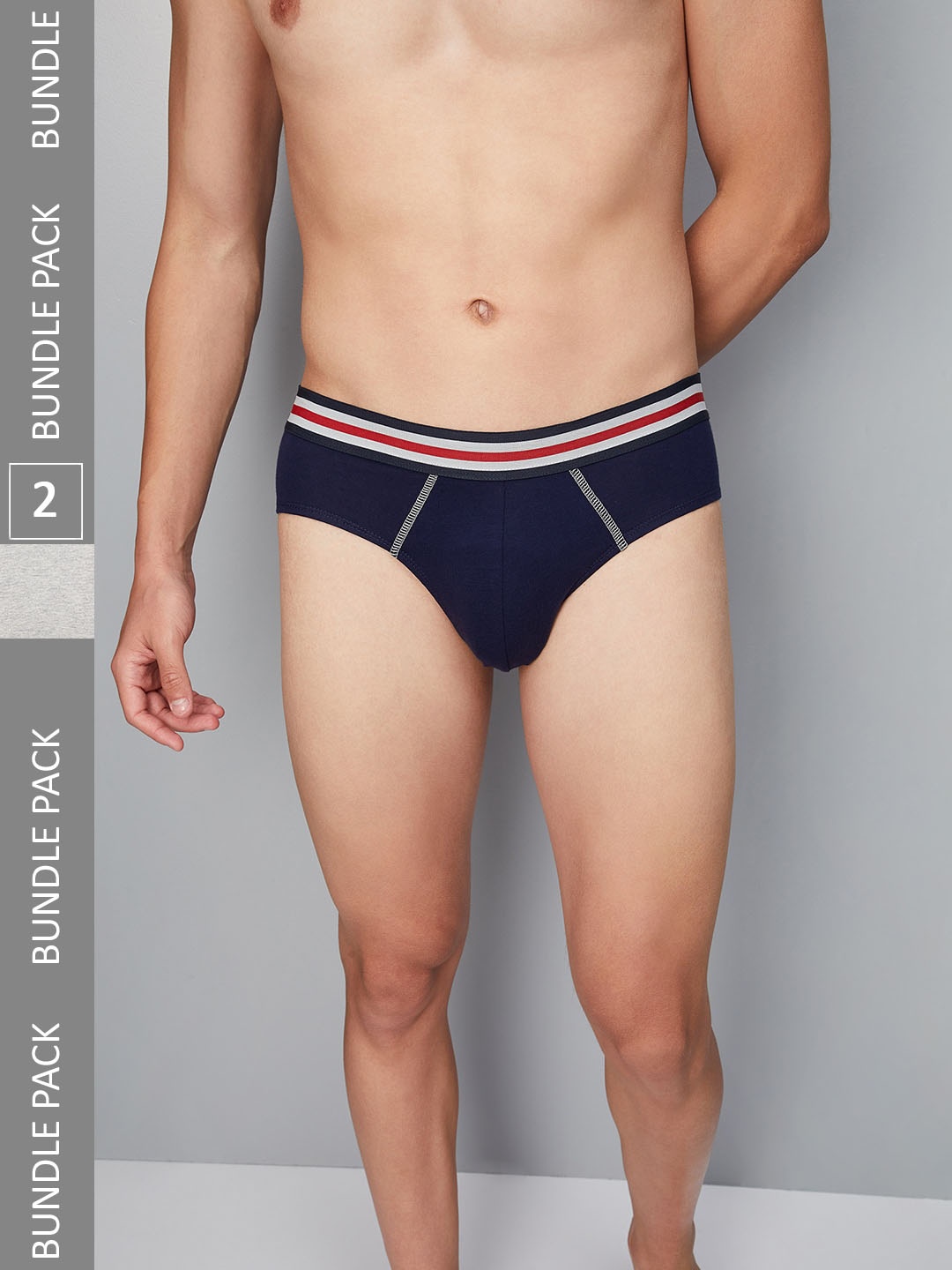 

max Men Pack Of 2 Poly Cotton Basic Briefs, Grey