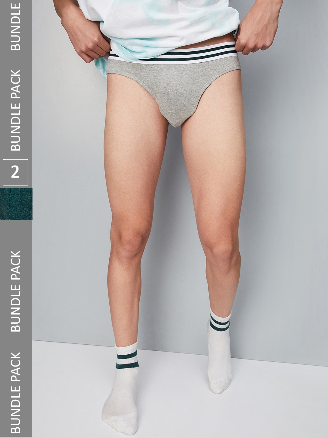 

max Men Pack Of 2 Poly Cotton Mid-Rise Basic Briefs, Grey
