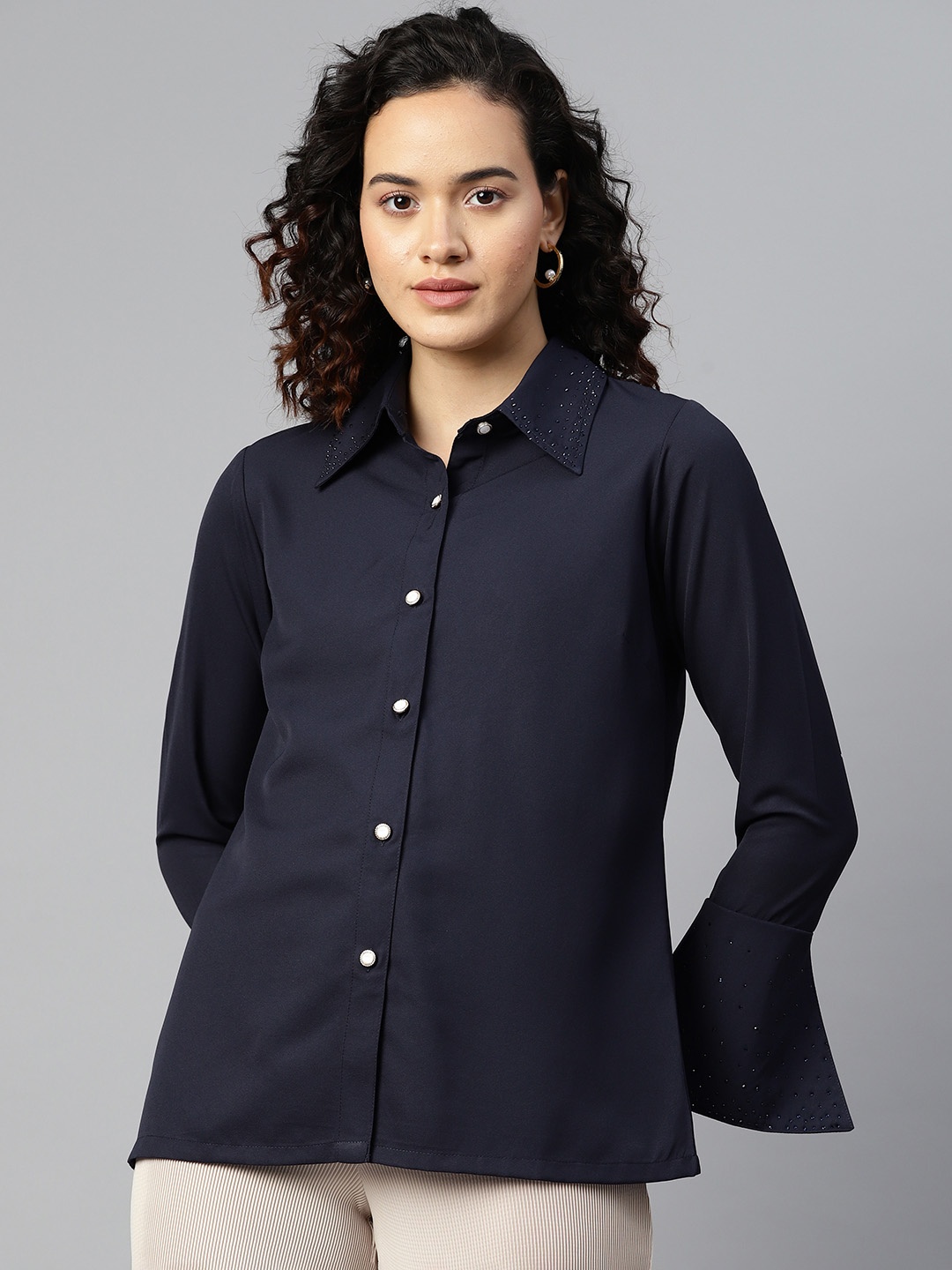 

plusS Solid Opaque Casual Shirt, Navy blue