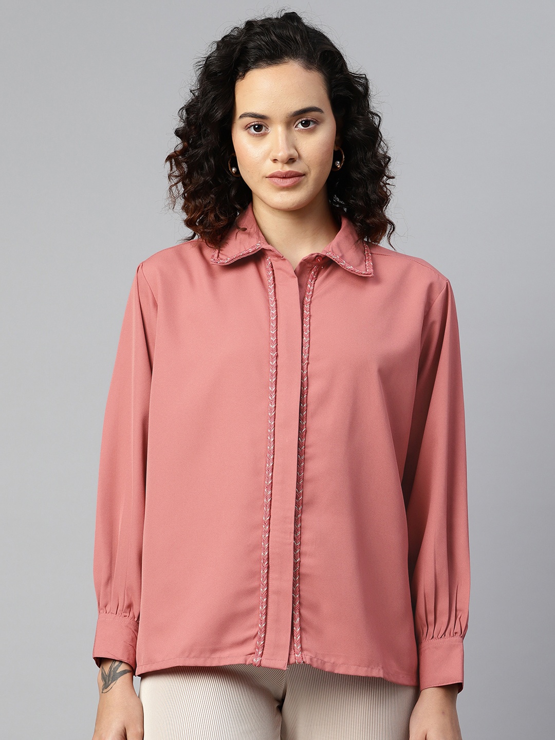 

plusS Solid Opaque Casual Shirt, Pink