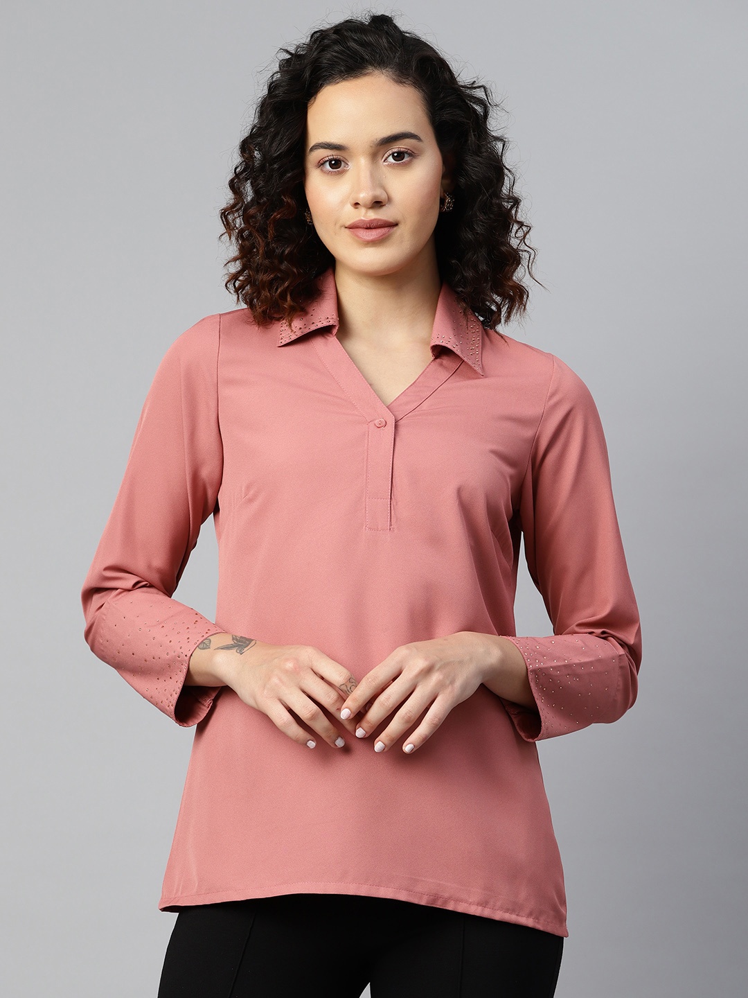 

plusS Embellished Casual Shirt, Pink