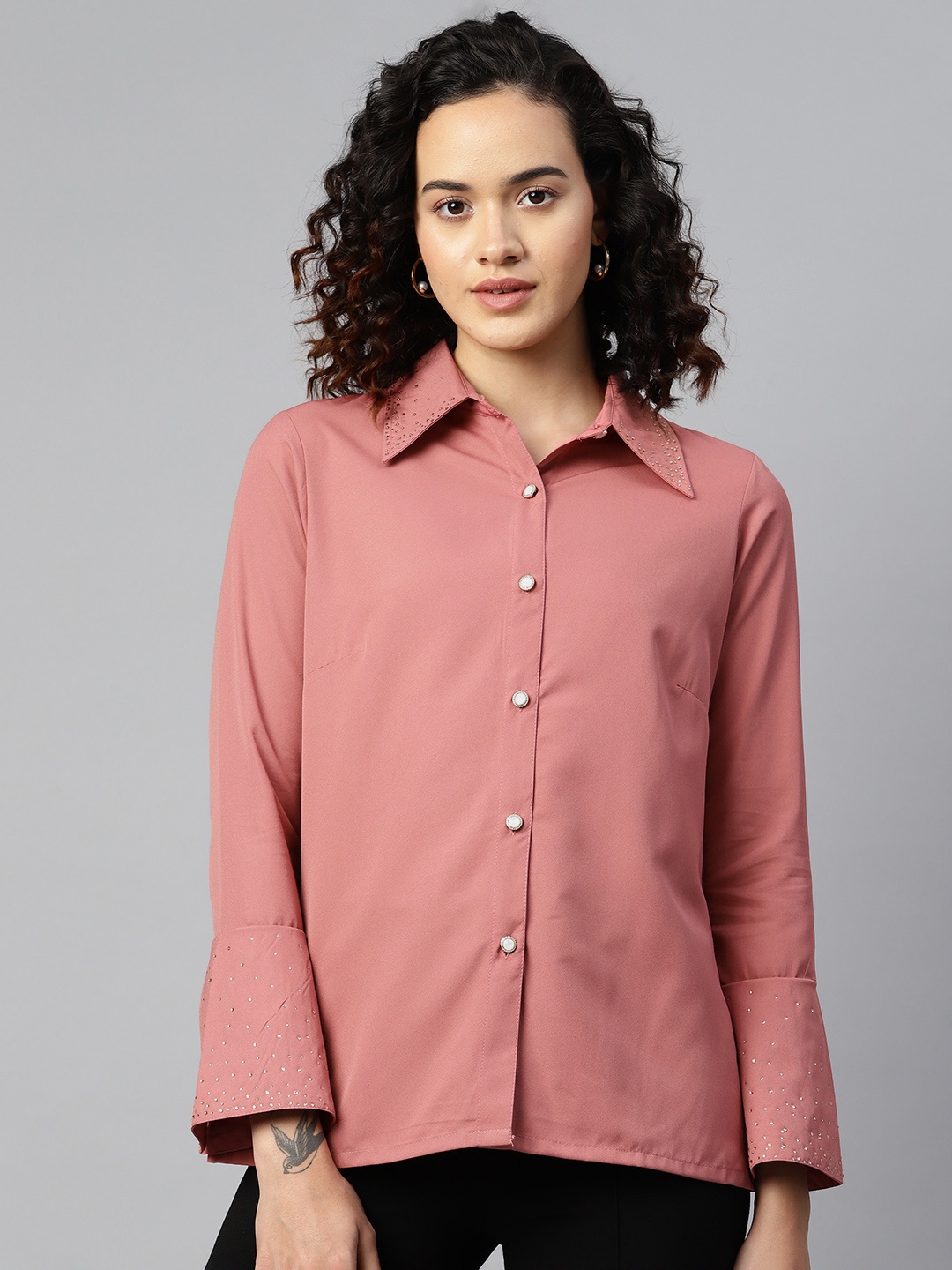 

plusS Embellished Casual Shirt, Pink