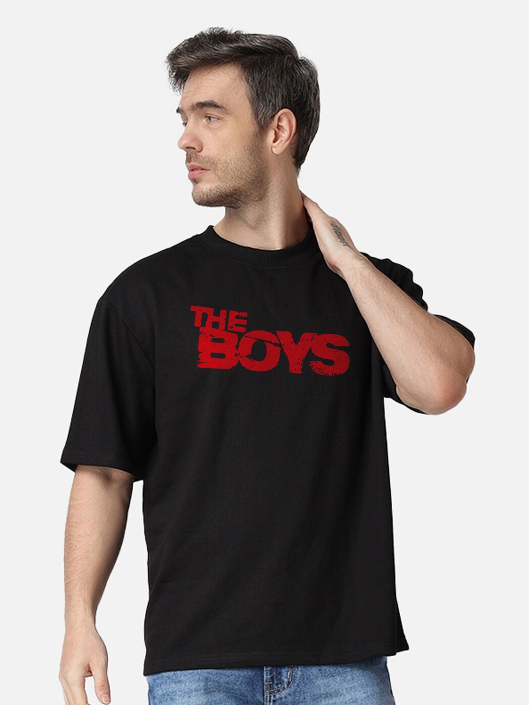 

The Label Bar Typography Printed Cotton Loose T-shirt, Black