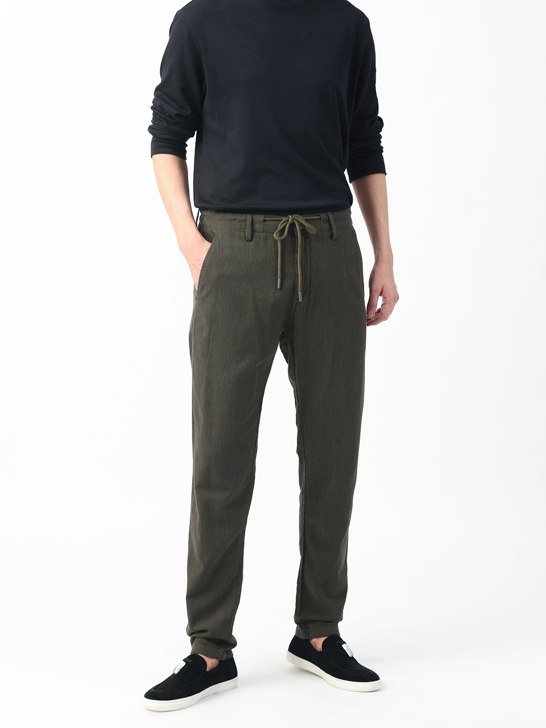 

RARE RABBIT Men Slim Fit Mid-Rise Cotton Trousers, Olive