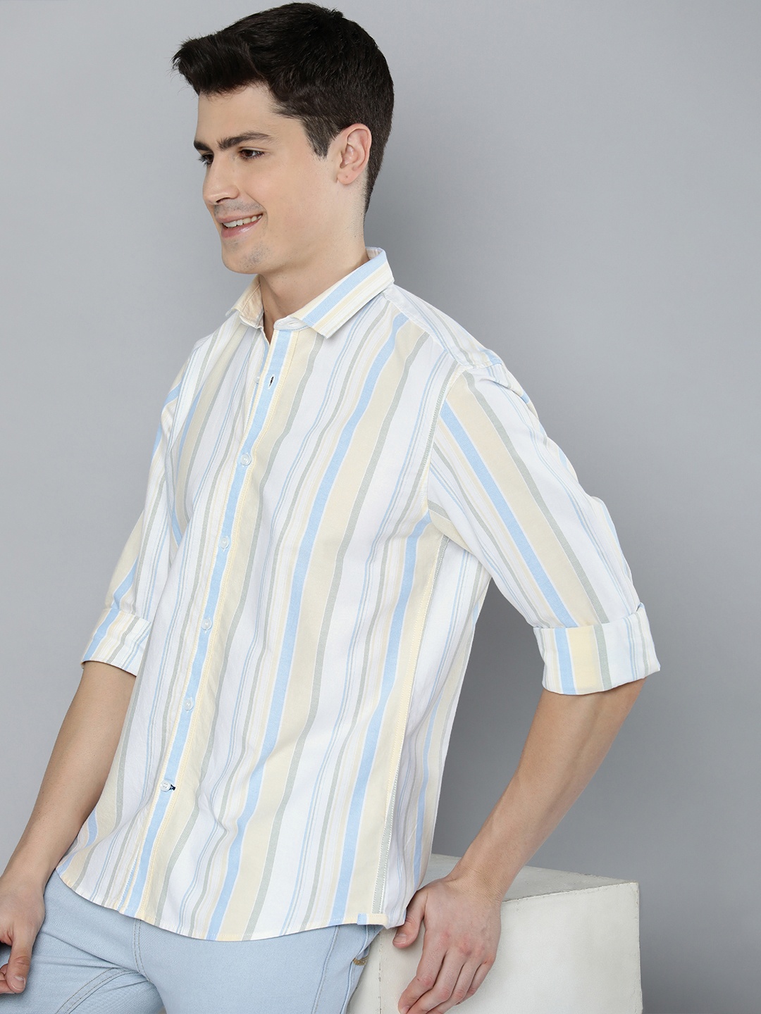 

Mast & Harbour Men Standard Striped Casual Shirt, Yellow