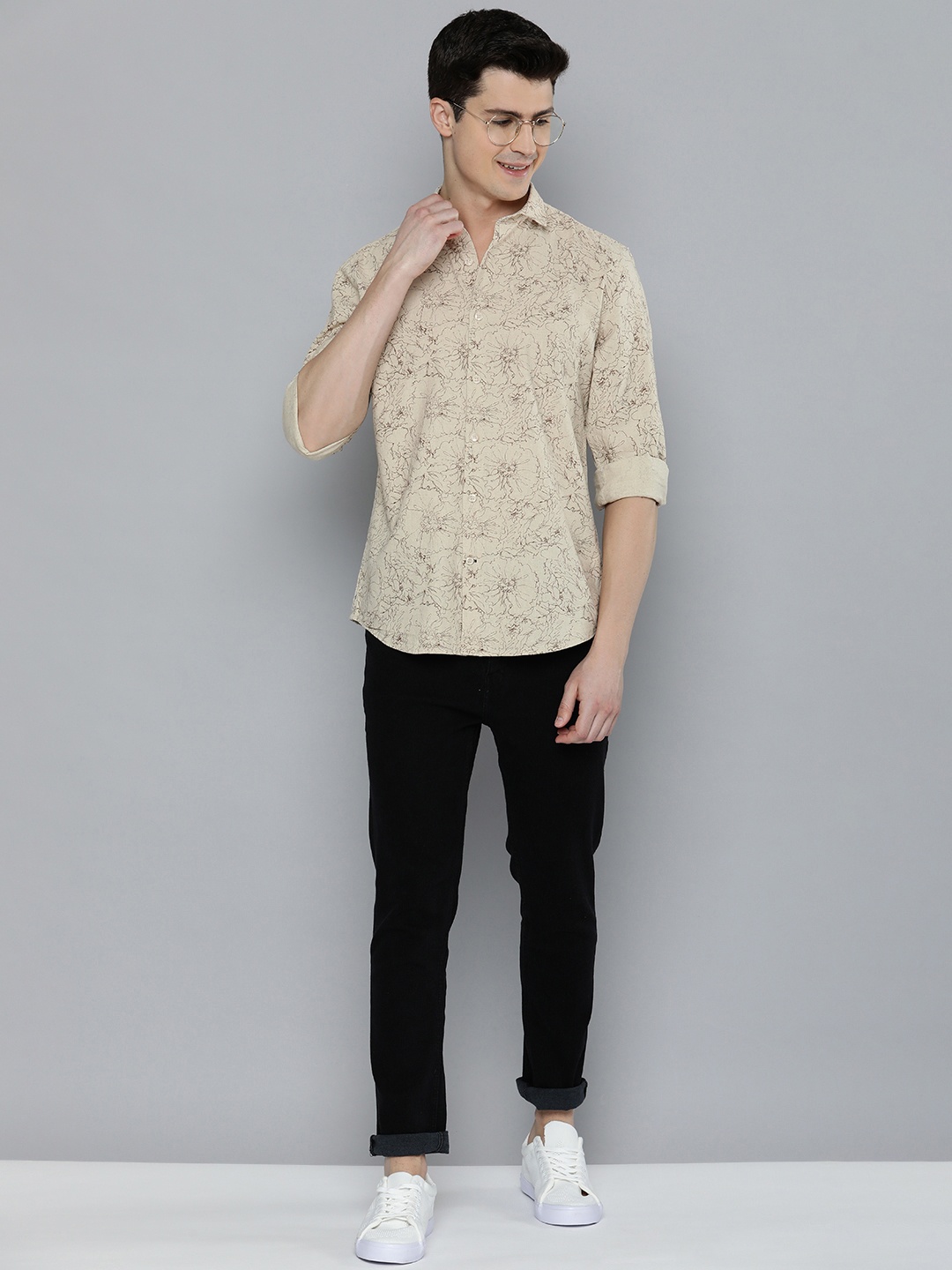 

Mast & Harbour Standard Floral Printed Cotton Casual Shirt, Beige