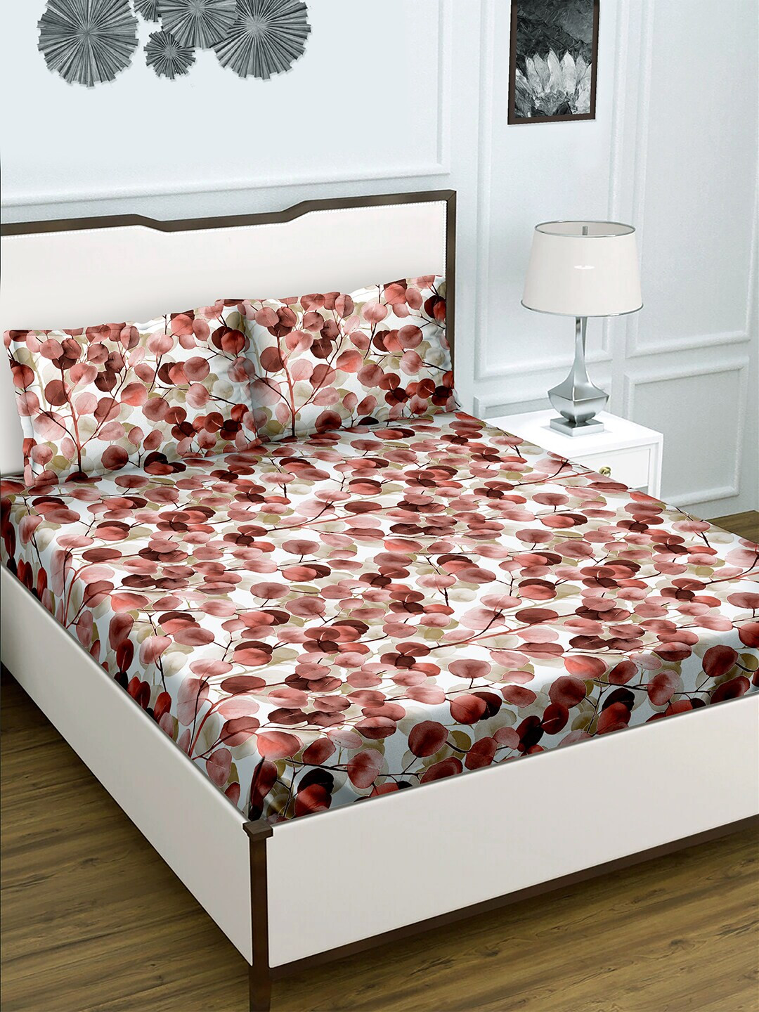 

BELLA CASA Radiant Rust & Brown 150 TC Pure Cotton King Bedsheet With 2 Pillow Covers