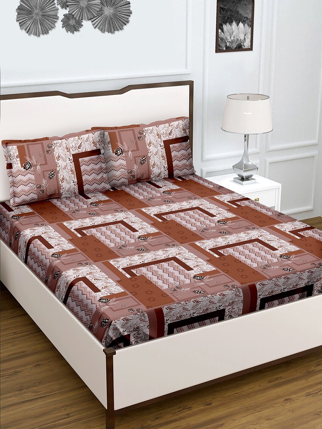 

BELLA CASA Radiant Brown & White 150 TC Cotton King Bedsheet With 2 Pillow Covers