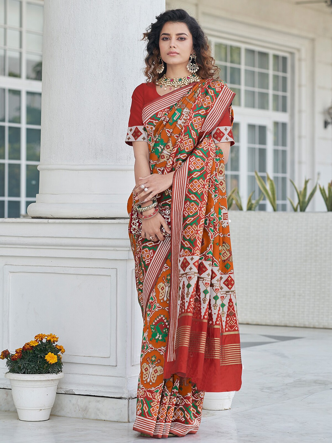 

ODETTE Ethnic Motifs Woven Design Saree, Orange