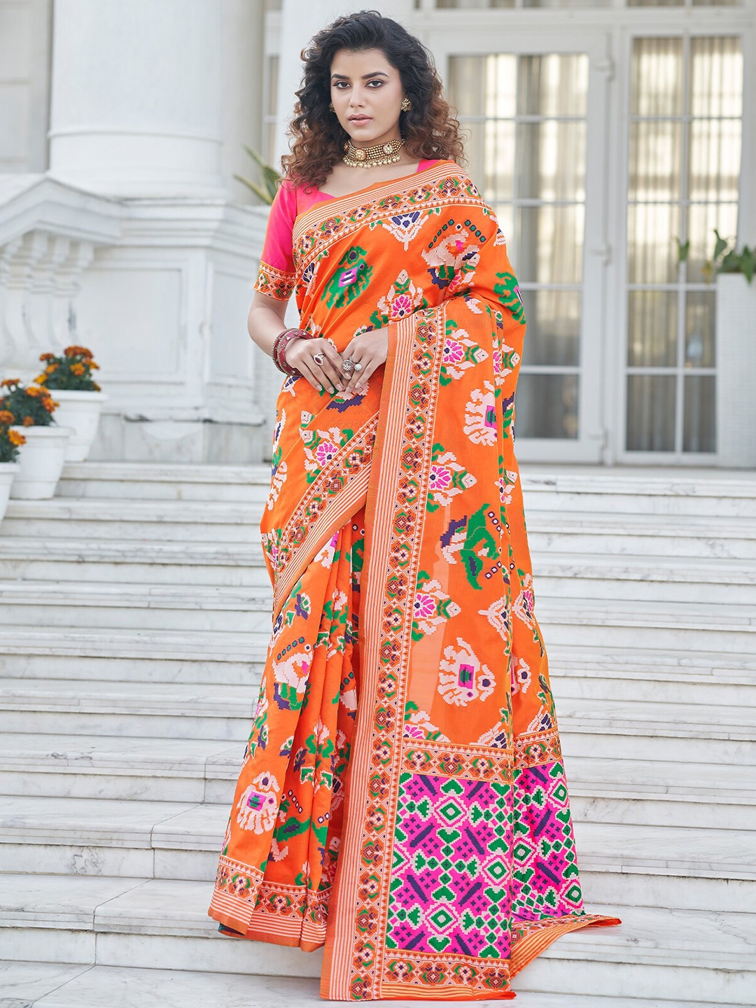 

ODETTE Ethnic Motifs Woven Design Saree, Orange