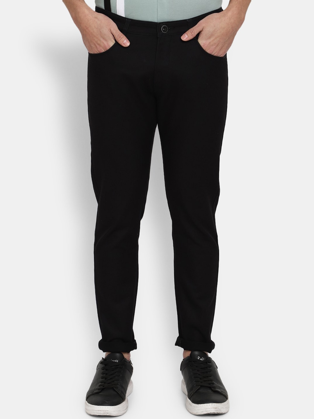 

V-Mart Men Classic Slim Fit Cotton Chinos, Black