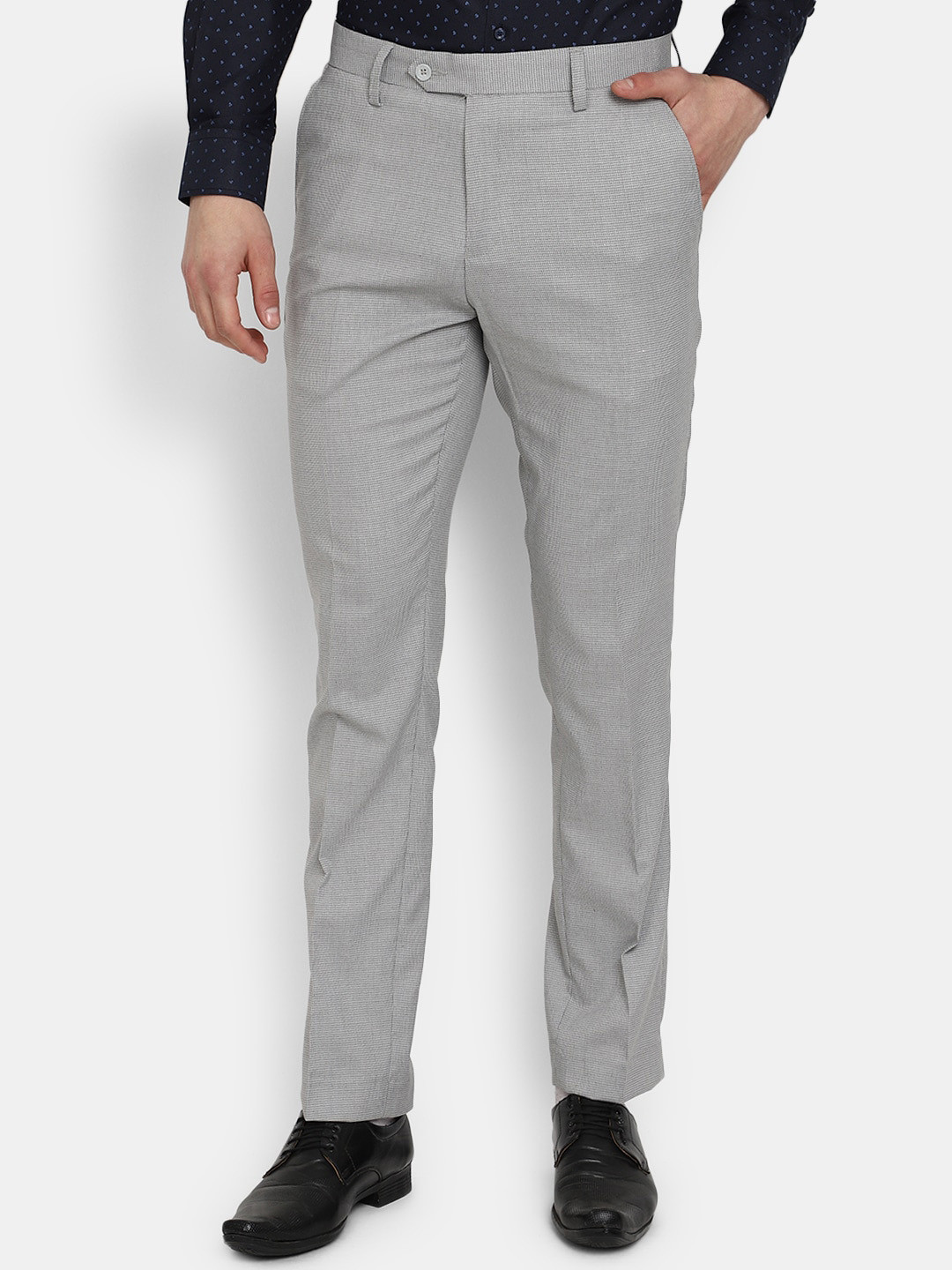 

J White by Vmart Men Classic Slim Fit CottonA Trousers, Grey