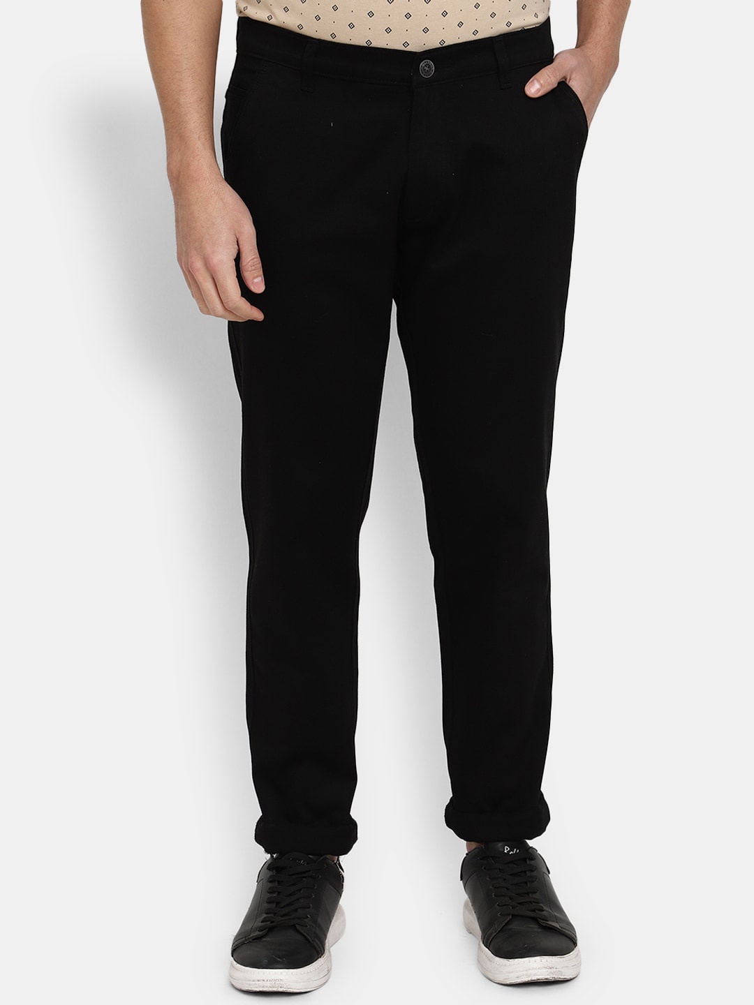 

V-Mart Men Classic Slim Fit Cotton Chinos, Black