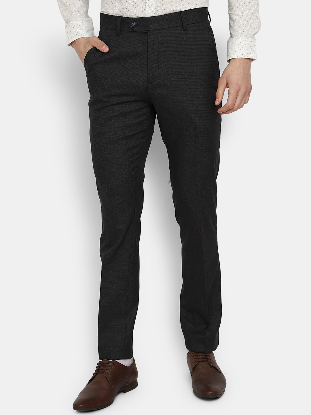 

J White by Vmart Men Classic Slim Fit CottonA Formal Trousers, Charcoal