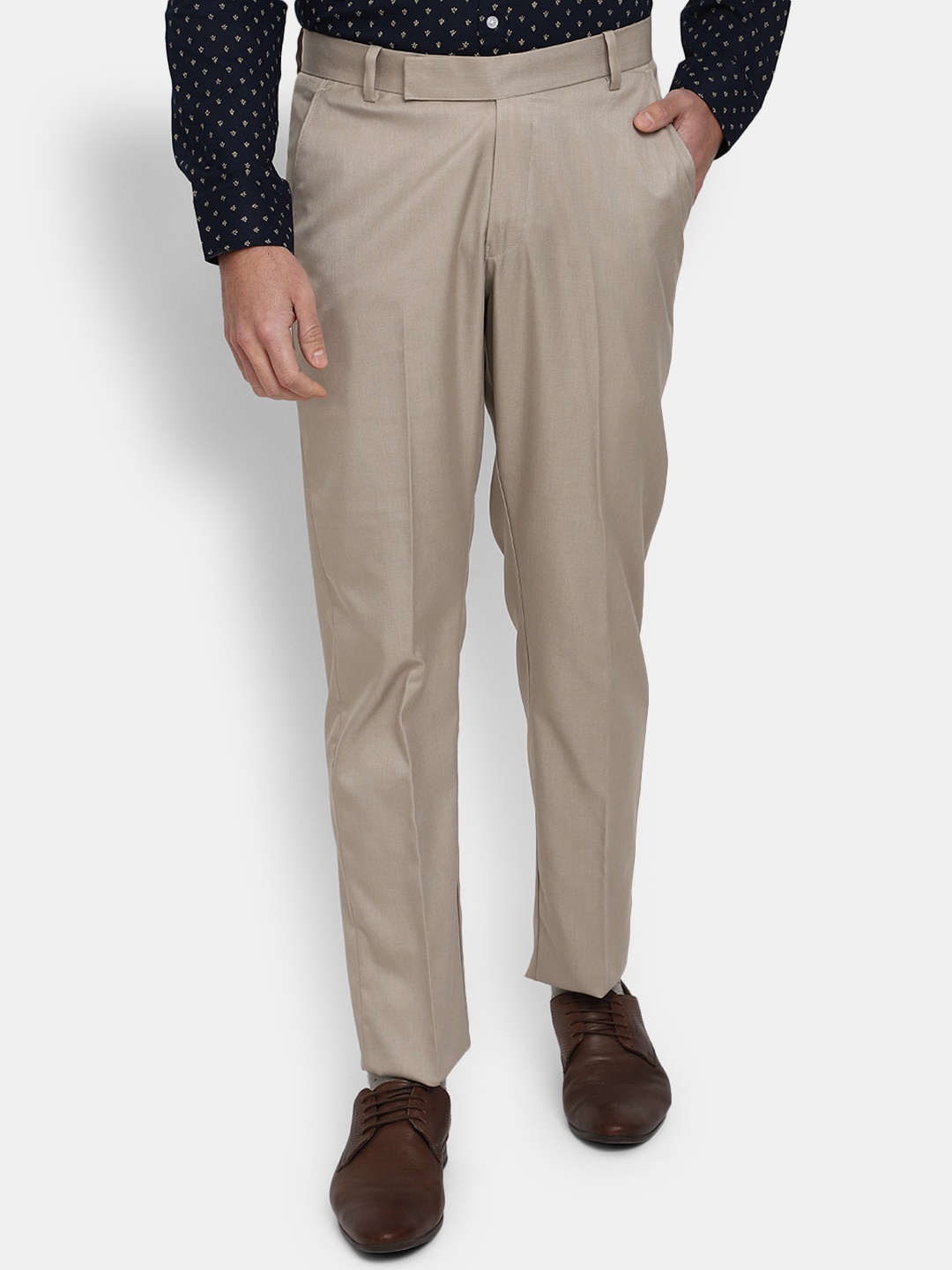 

J White by Vmart Men Classic Slim Fit CottonA Formal Trousers, Beige