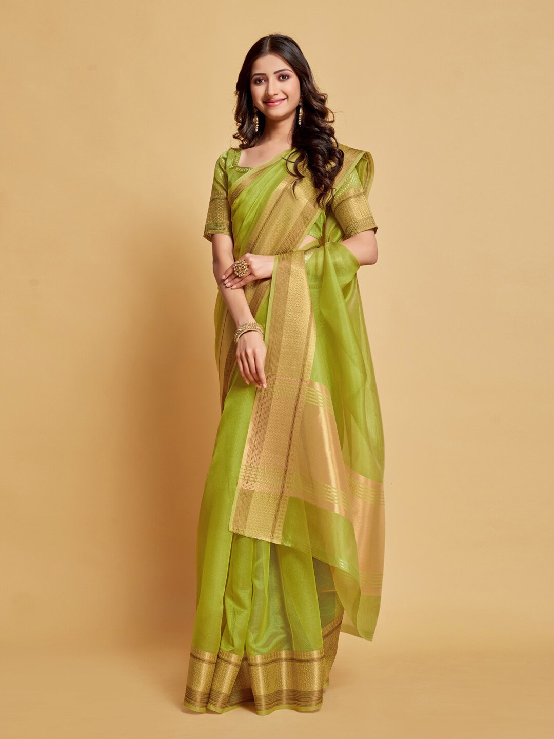 

GAJARAI Zari Organza Banarasi Saree, Green