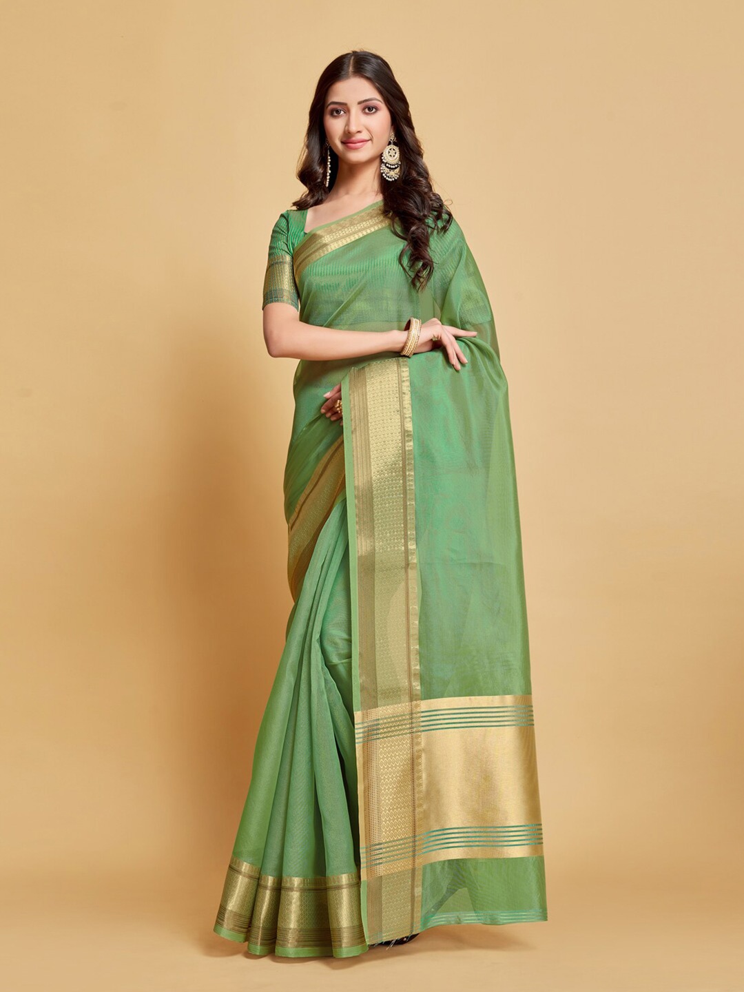 

GAJARAI Zari Organza Banarasi Saree, Green