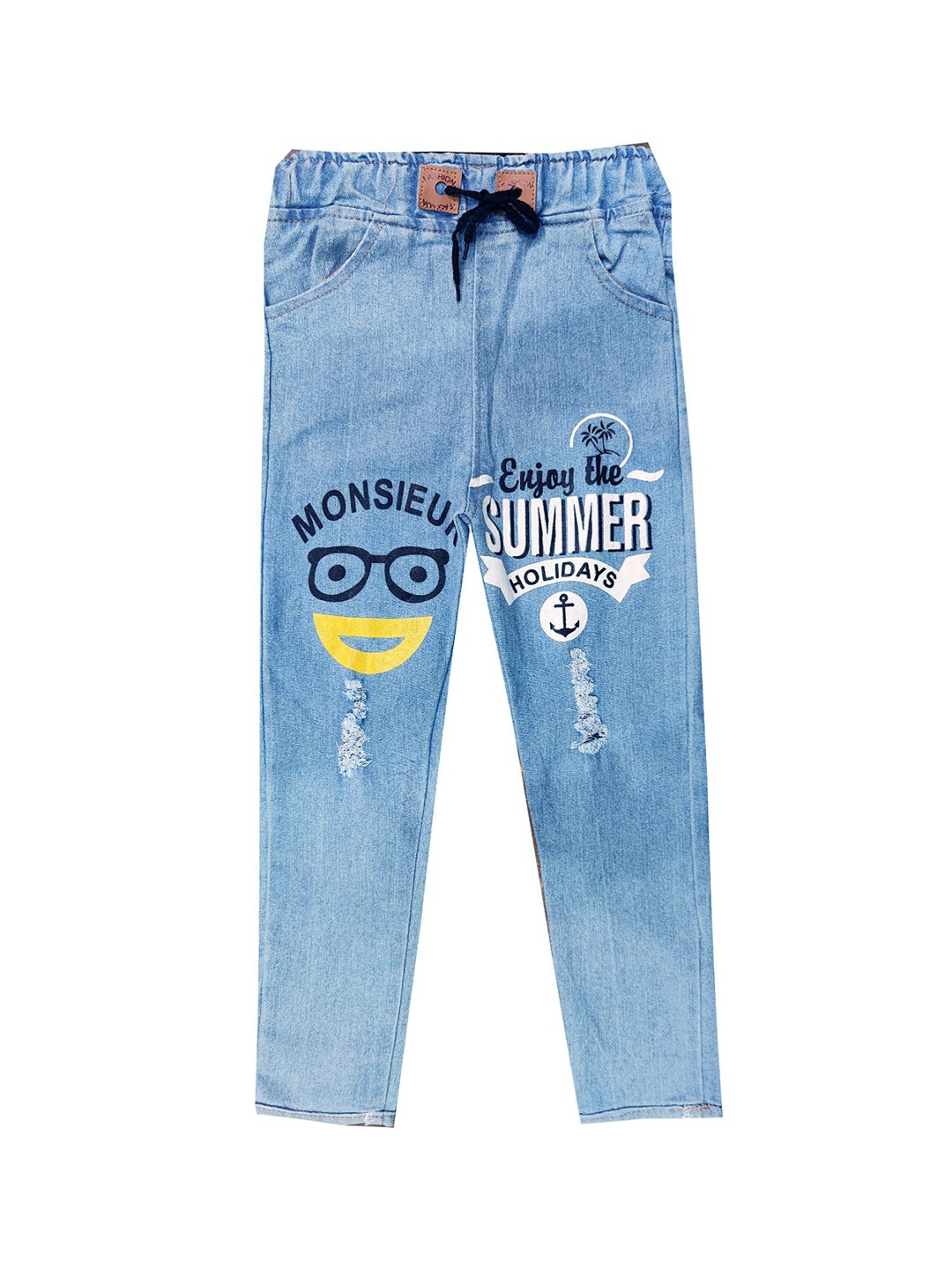 

PINVE Girls Narrow Slim Fit Light Fade Printed Stretchable Jeans, Blue
