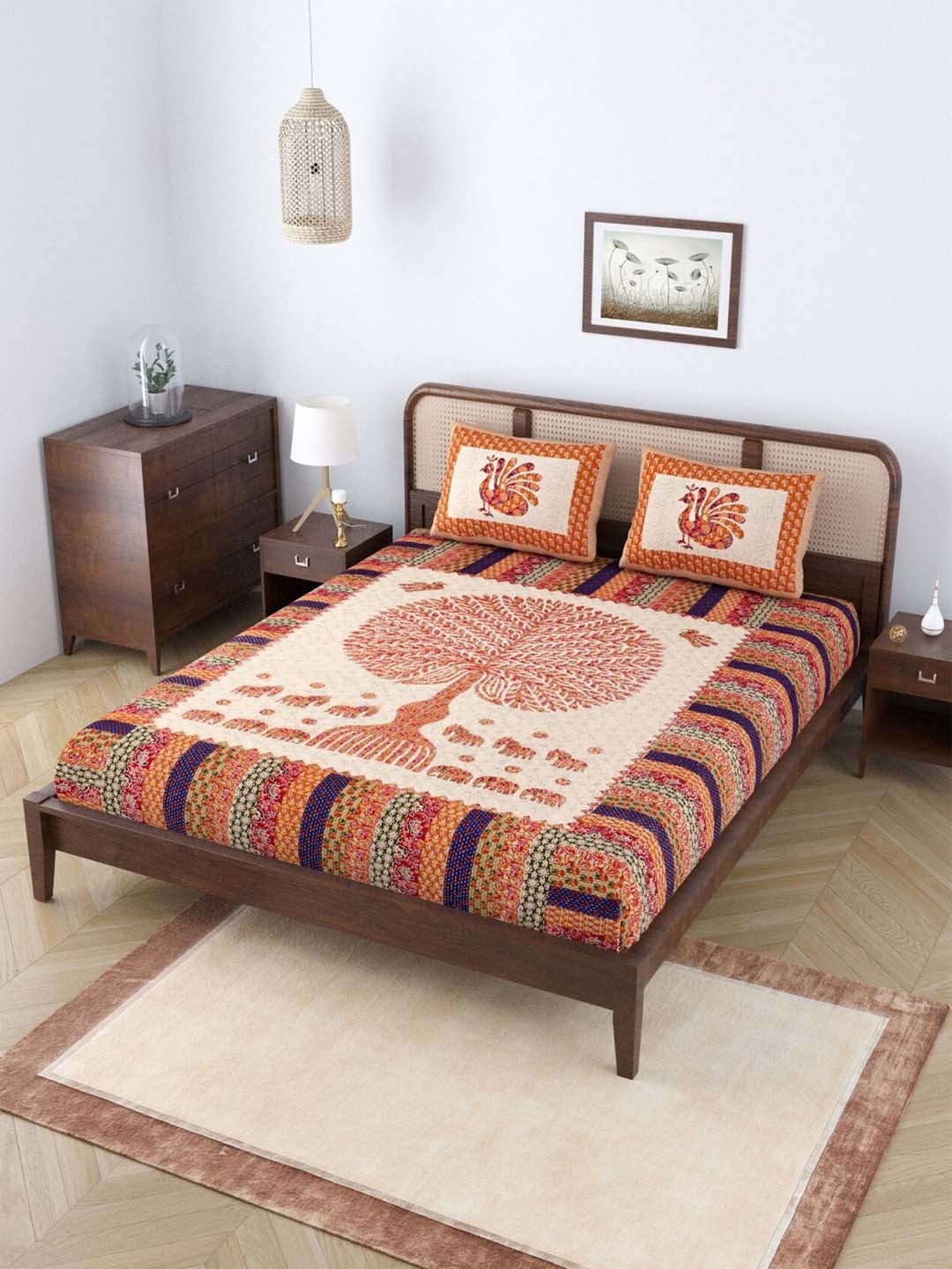 

Salona Bichona Red & Beige Ethnic Motifs 120 TC Queen Bedsheet with 2 Pillow Covers