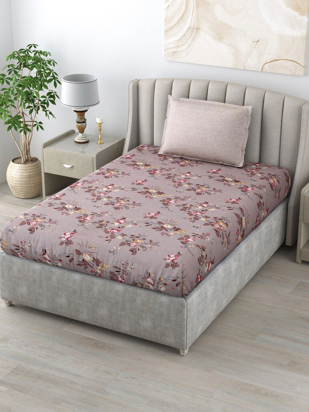 

Salona Bichona Brown & Red Floral 120 TC Single Bedsheet With 1 Pillow Cover
