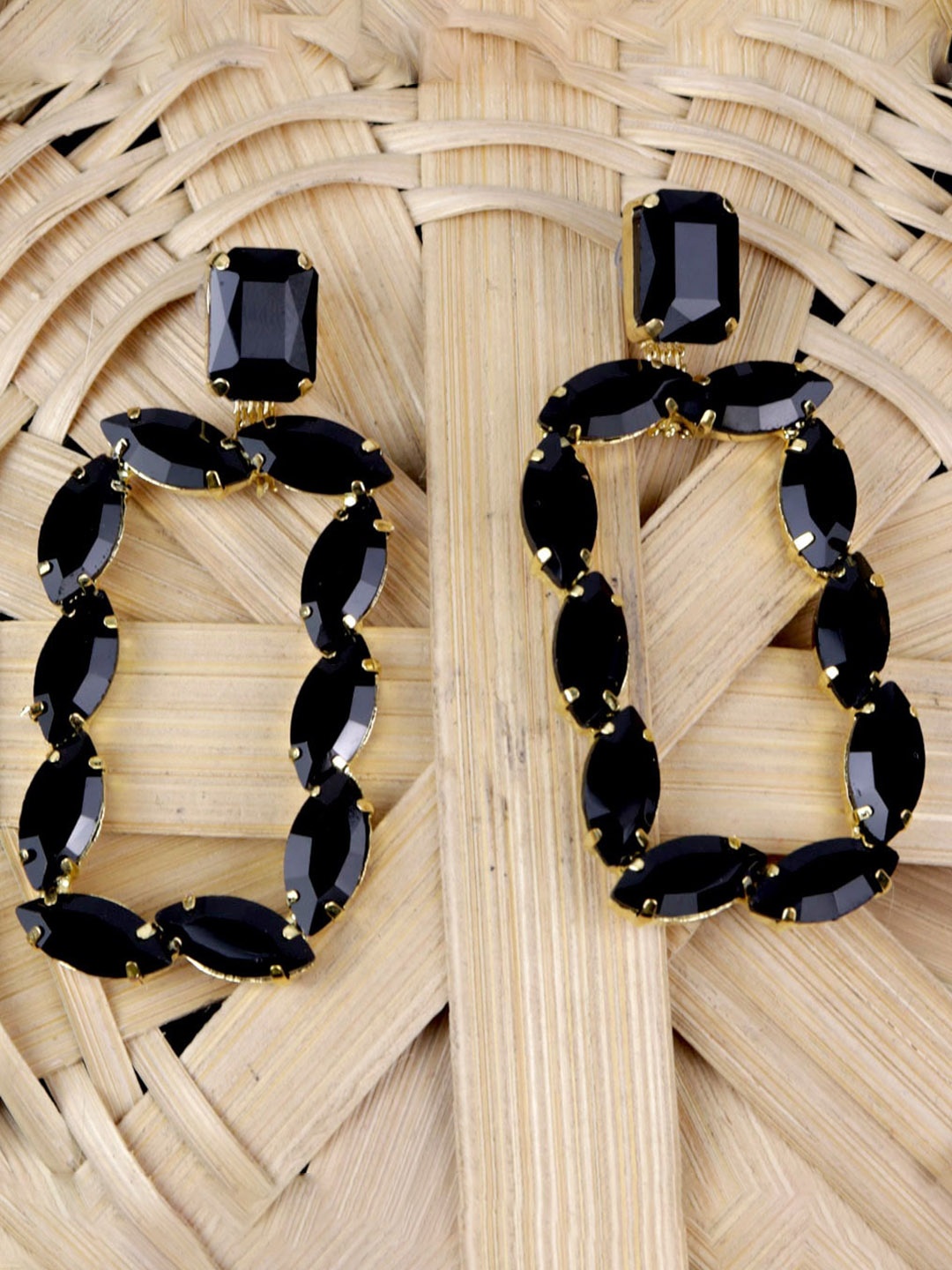 

VAGHBHATT Gold-Plated Stone Studded Geometric Drop Earrings, Black