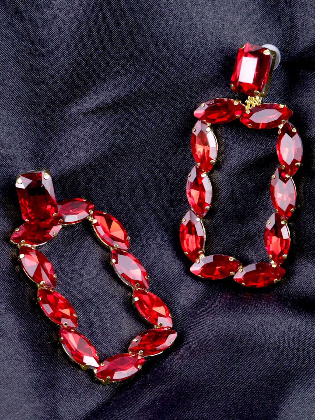 

VAGHBHATT Gold Plated Stone Studded Geometric Drop Earrings, Red